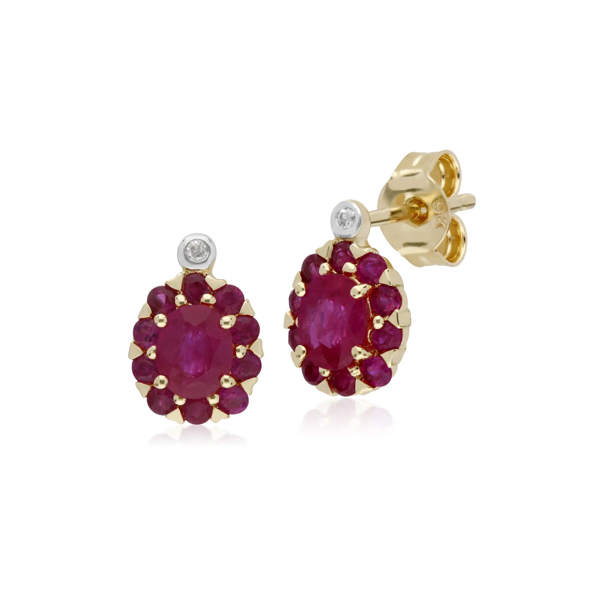 Classic Ruby & Diamond Cluster Stud Earrings & Pendant Set Image 2