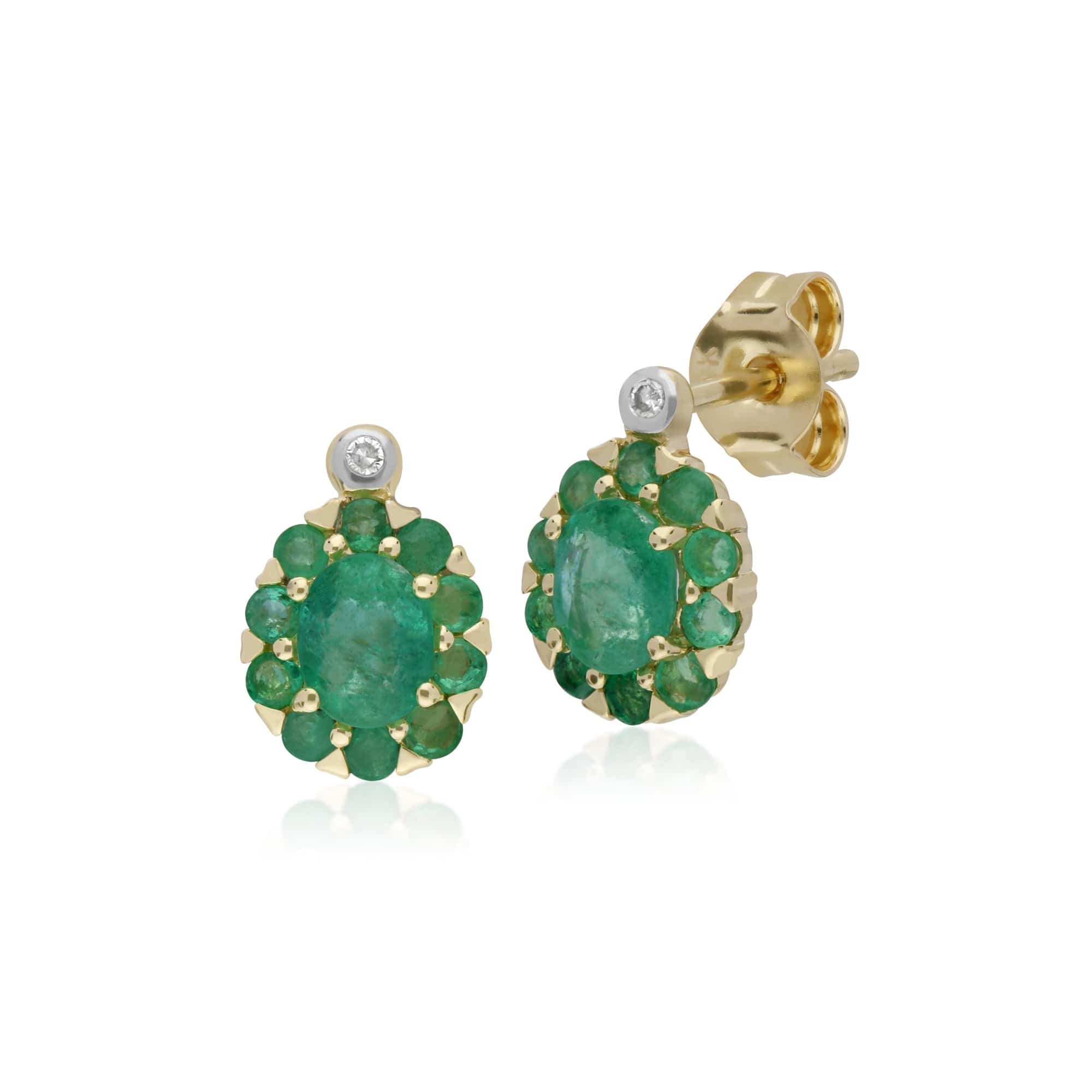 135E1572039 Gemondo 9ct Yellow Gold Emerald & Diamond Oval Cluster Stud Earrings 1