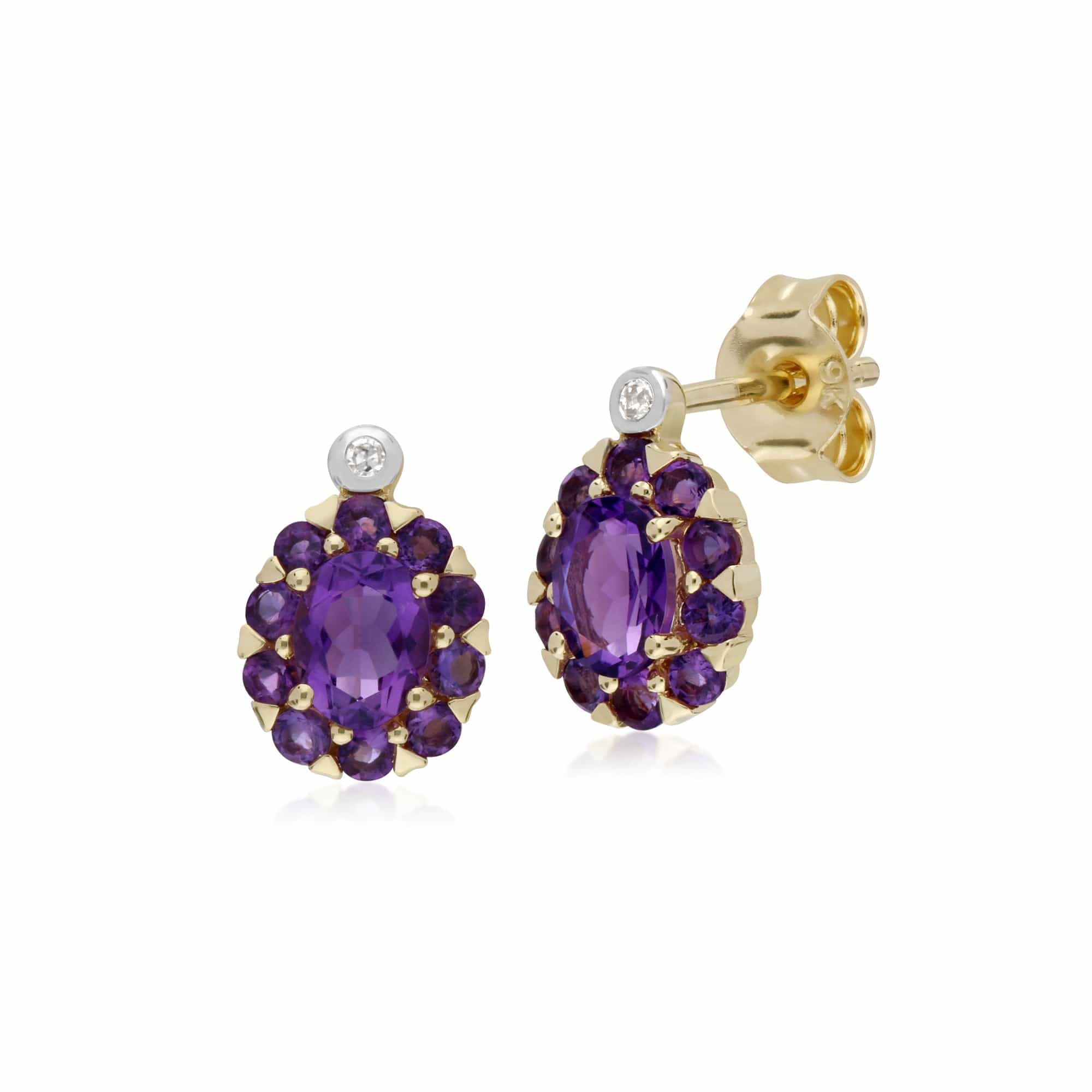 Classic Amethyst & Diamond Cluster Stud Earrings & Pendant Set Image 2