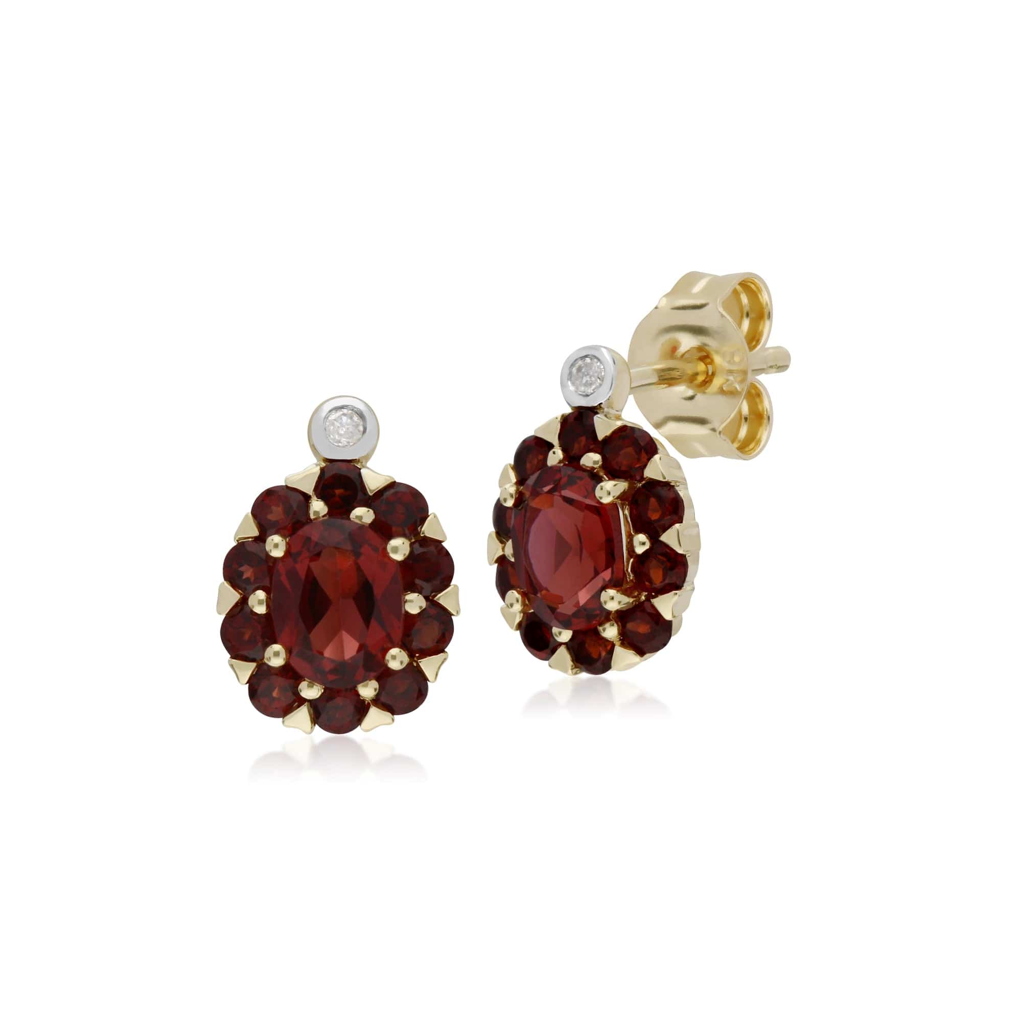 135E1572069-135P1912069 Classic Oval Garnet & Diamond Cluster Stud Earrings & Pendant Set in 9ct Yellow Gold 2