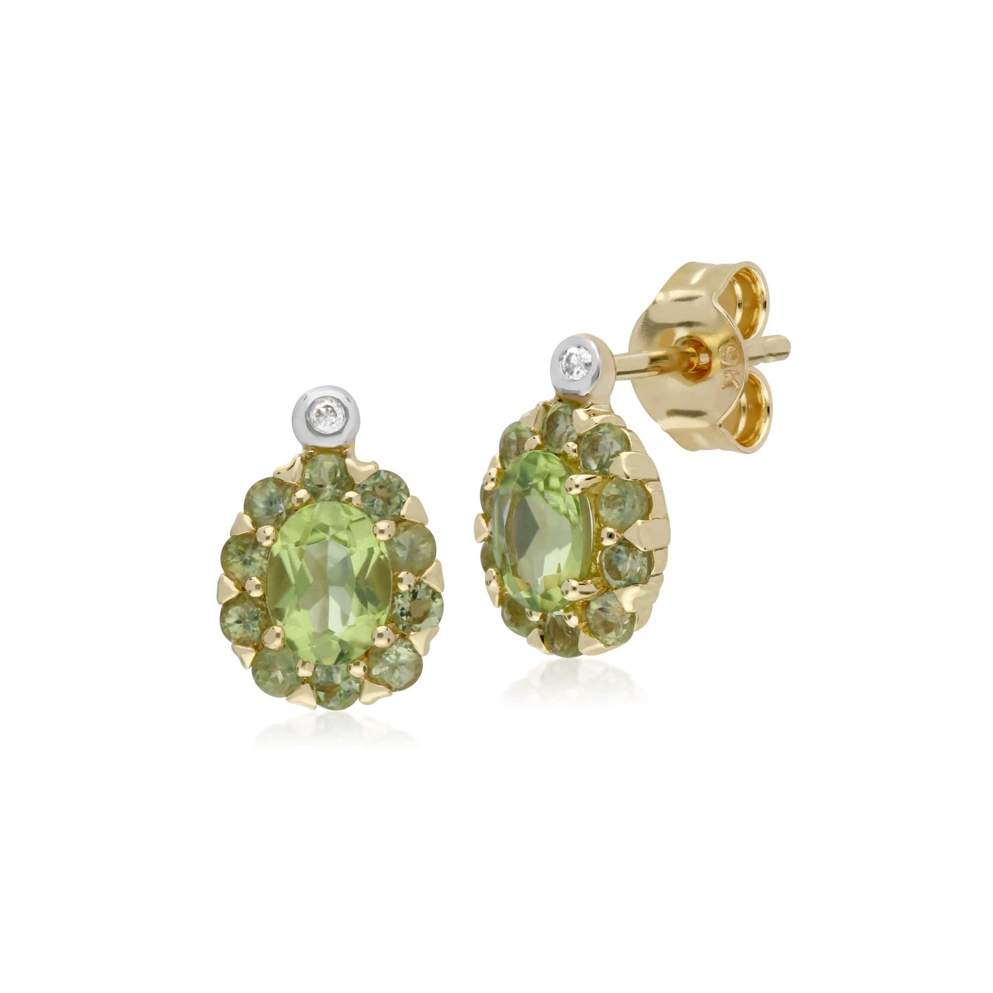 135E1572079-135P1912079 Classic Oval Peridot & Diamond Cluster Stud Earrings & Pendant Set in 9ct Yellow Gold 2