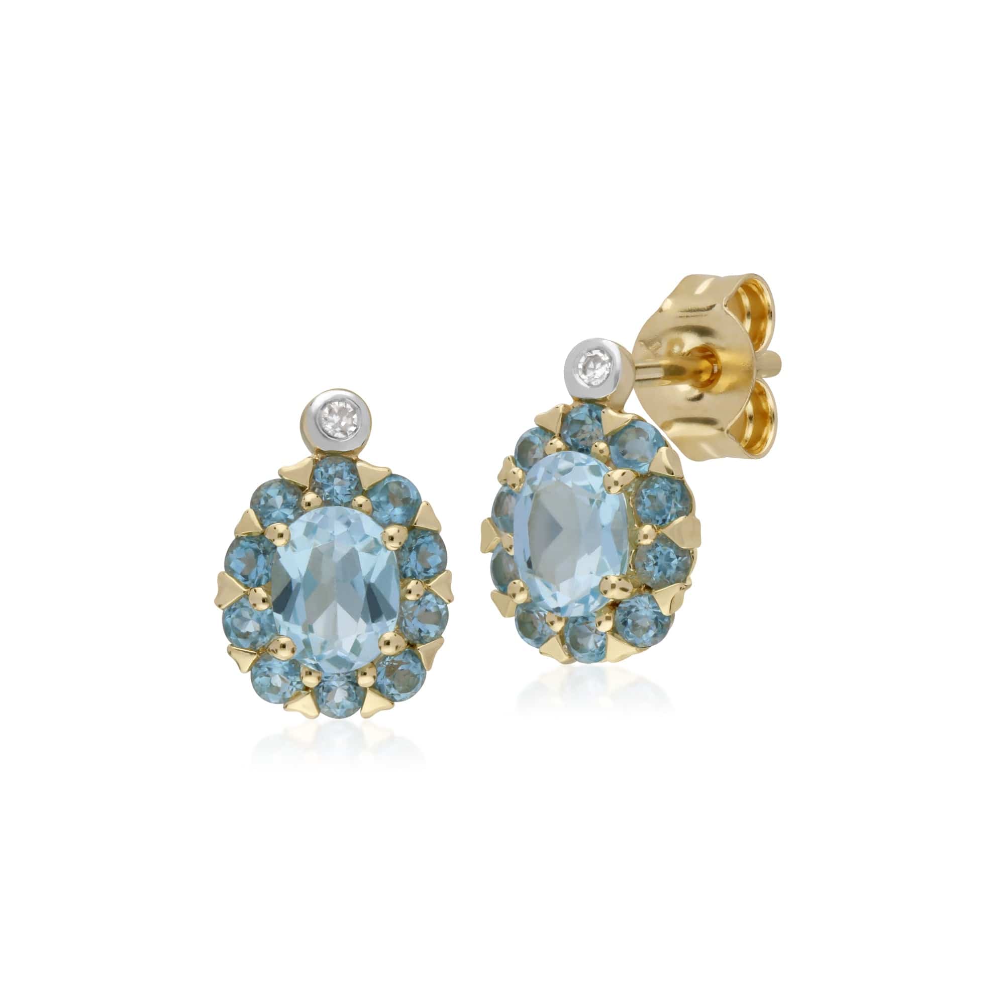Classic Blue Topaz & Diamond Cluster Stud Earrings & Pendant Set Image 2