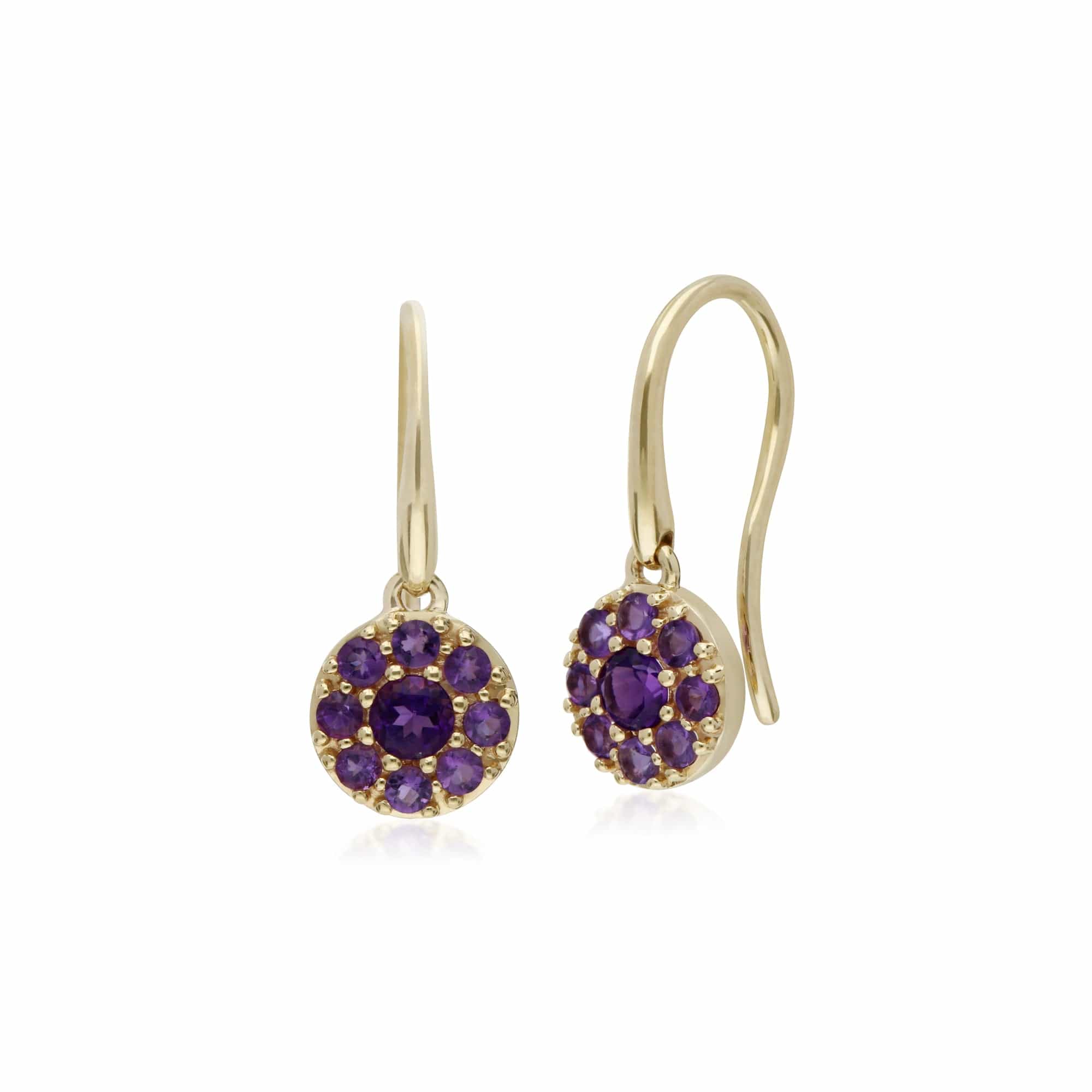 135E1573049-135P1910049 Classic Round Amethyst Cluster Drop Earrings & Pendant Set in 9ct Yellow Gold 2