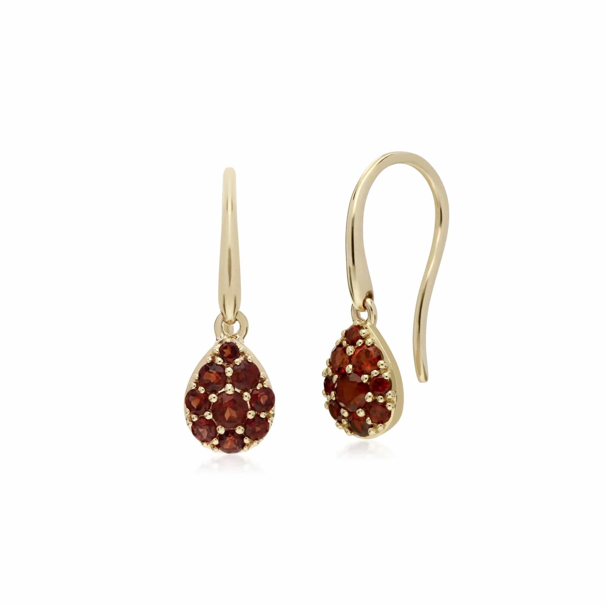 135E1574039-135P1909039 Classic Round Garnet Pear Cluster Drop Earrings & Pendant Set in 9ct Yellow Gold 2