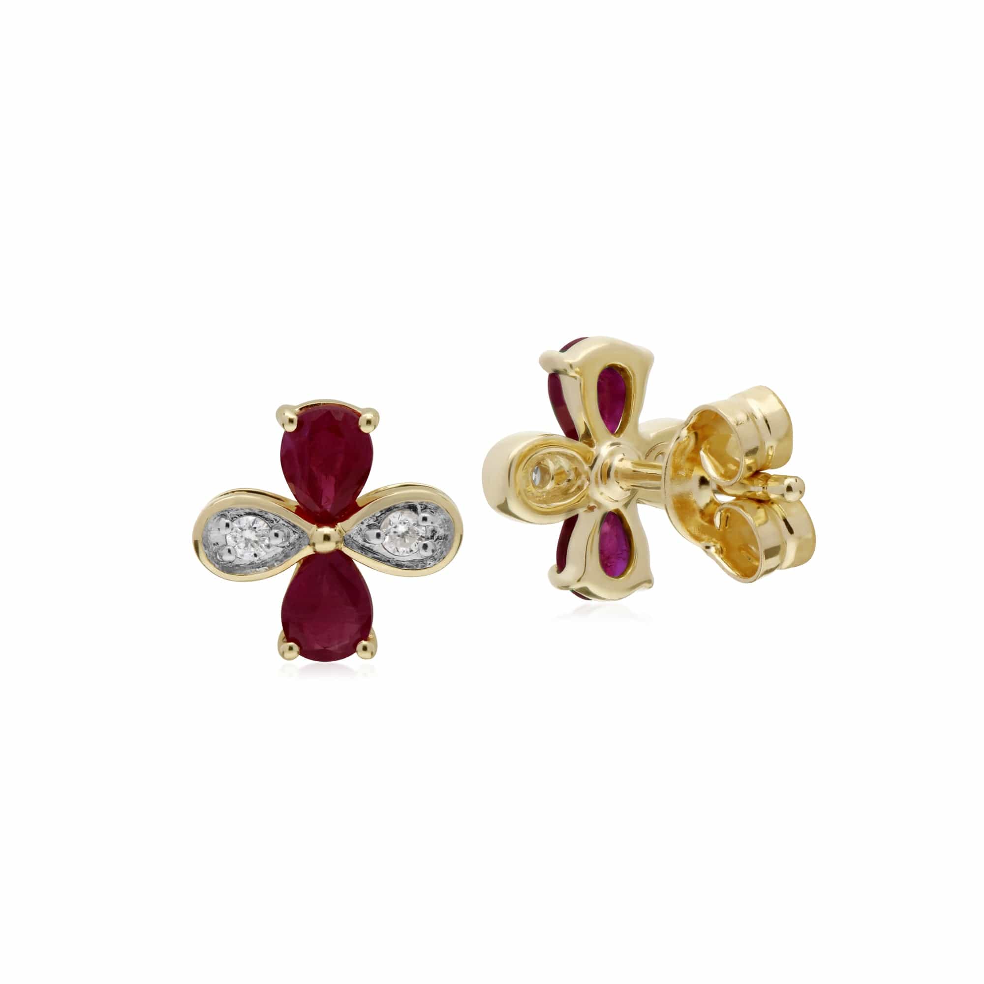 Gemondo 9ct Yellow Gold Ruby & Diamond Floral Earrings - Gemondo