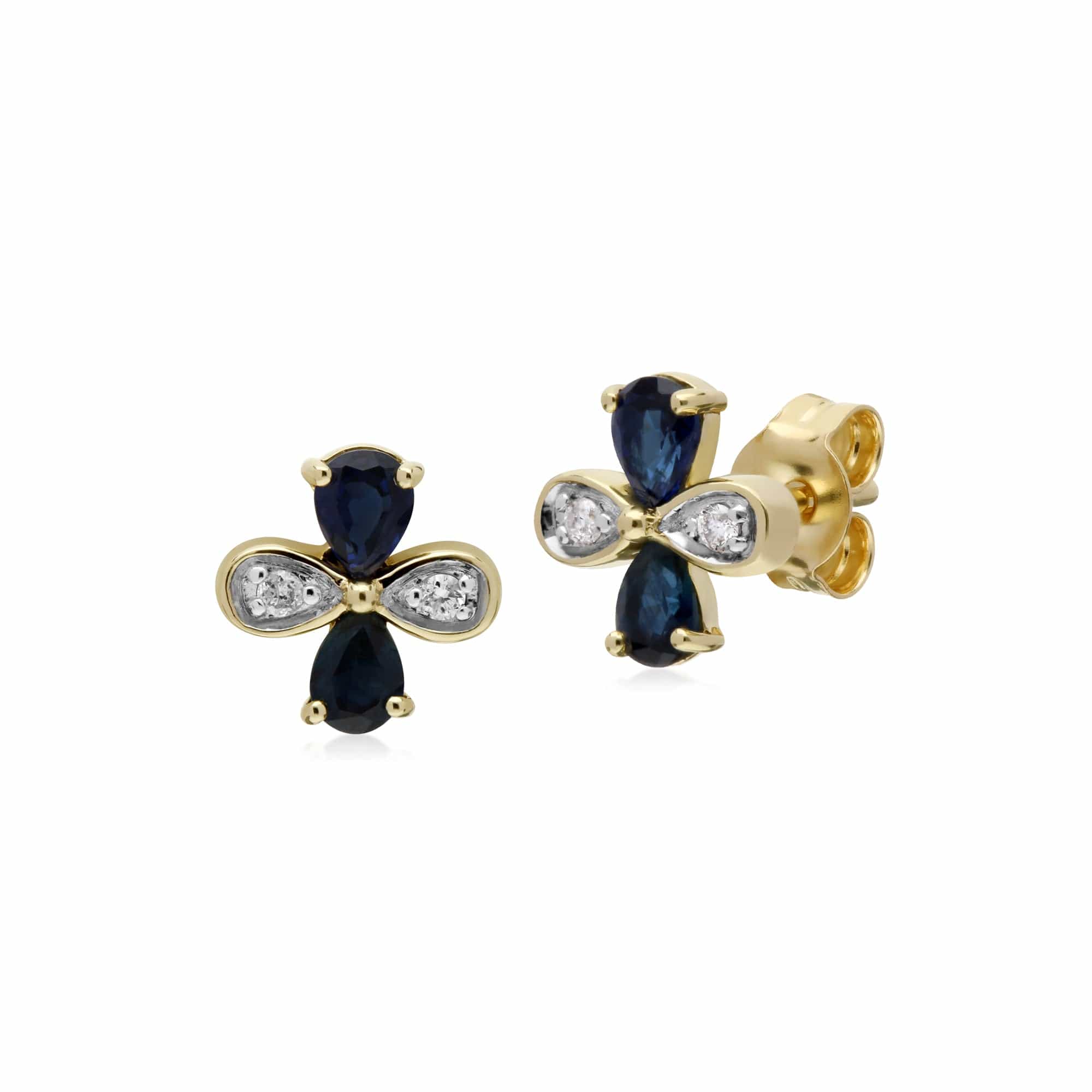 135E1576039 Gemondo 9ct Yellow Gold Sapphire & Diamond Floral Earrings 1