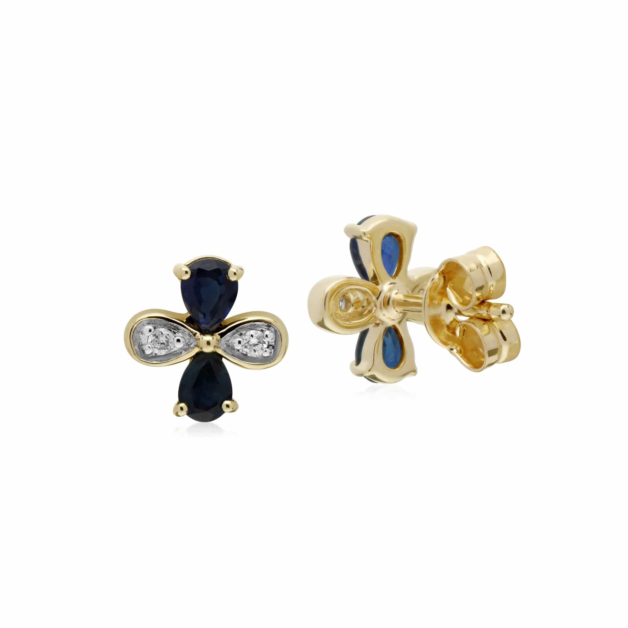 135E1576039 Gemondo 9ct Yellow Gold Sapphire & Diamond Floral Earrings 2