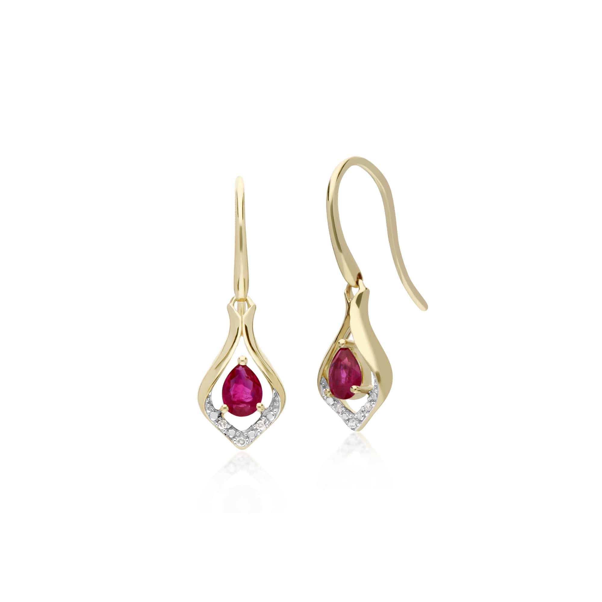 Classic Ruby & Diamond Leaf Drop Earrings & Pendant Set Image 2