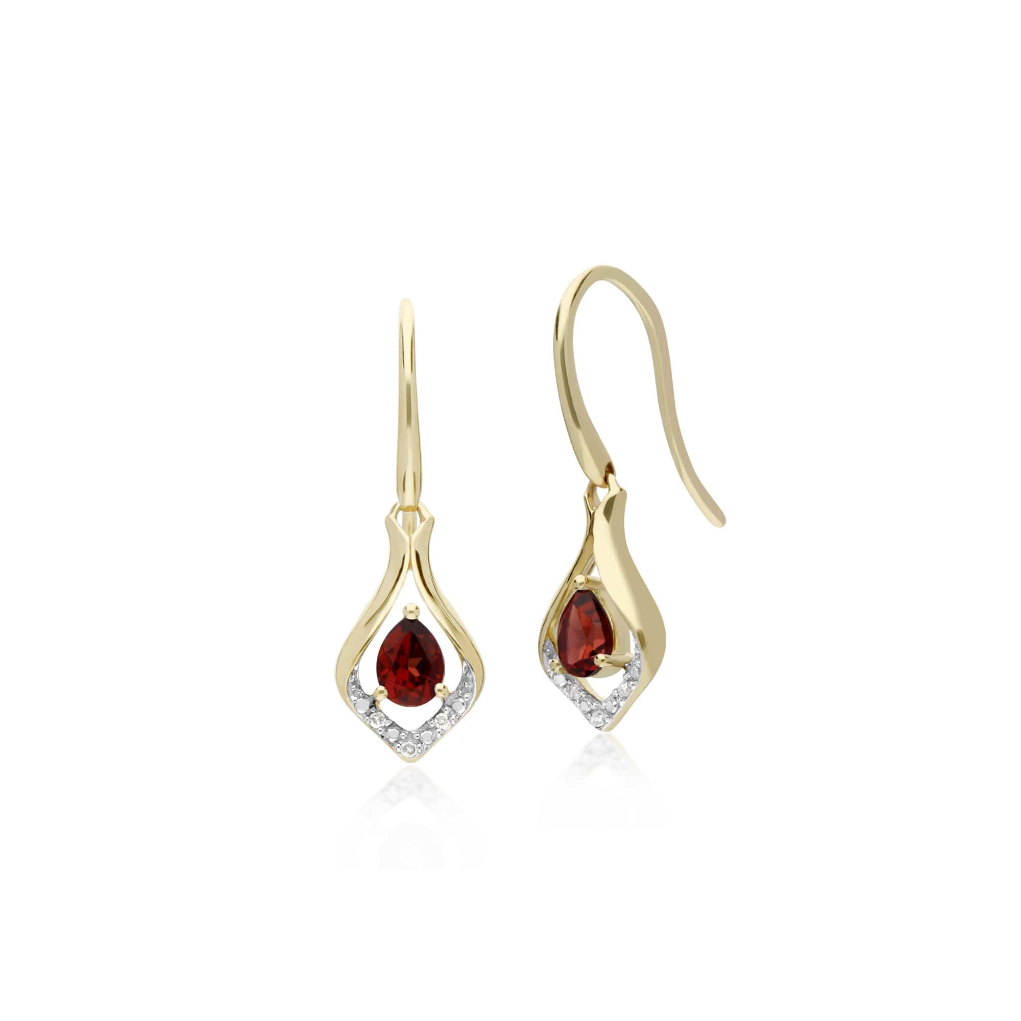 135E1577079-135P1915079 Classic Oval Garnet & Diamond Leaf Drop Earrings & Pendant Set in 9ct Yellow Gold 2