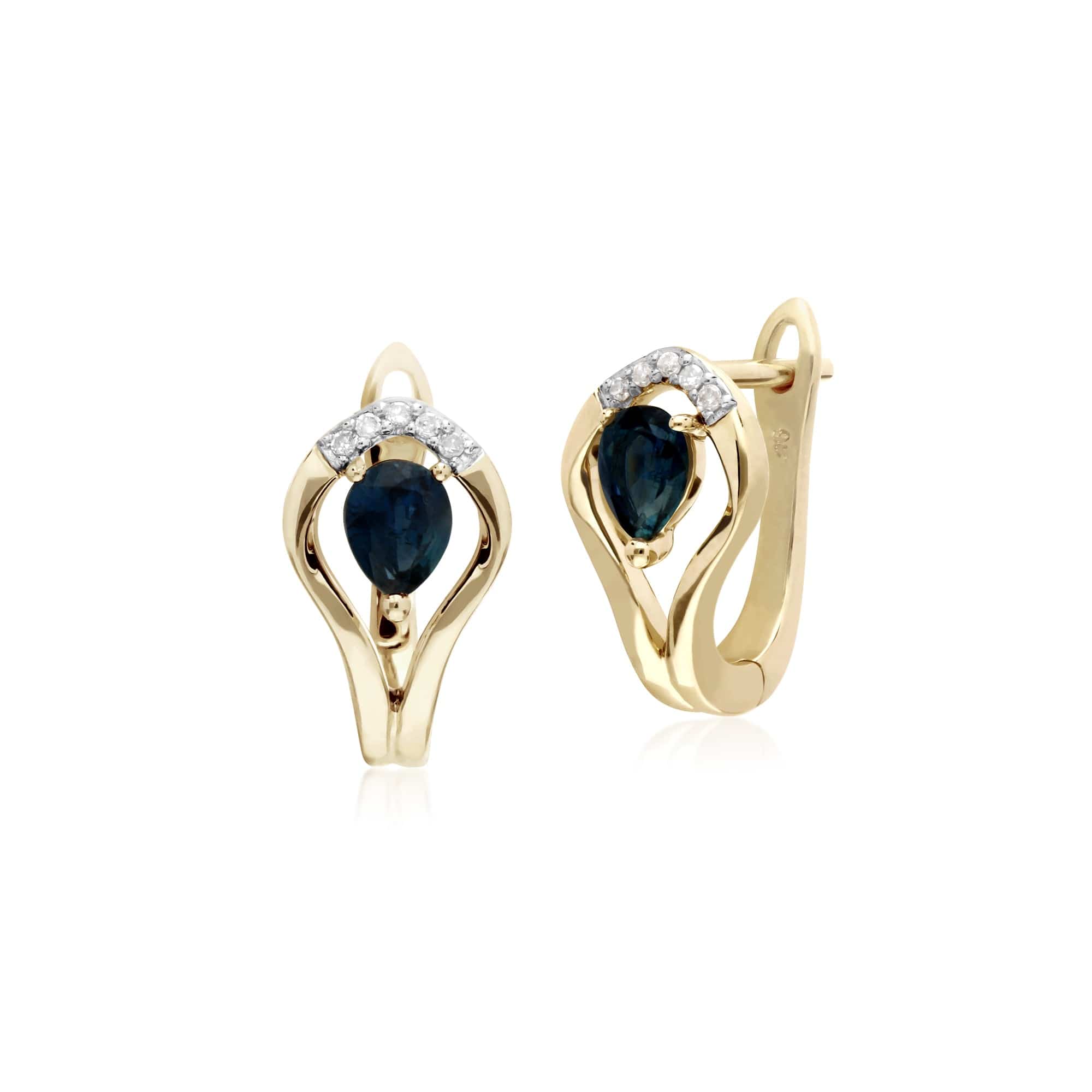135E1578029-135P1916029 Classic Oval Sapphire & Diamond Leaf Lever back Earrings & Pendant Set in 9ct Yellow Gold 2