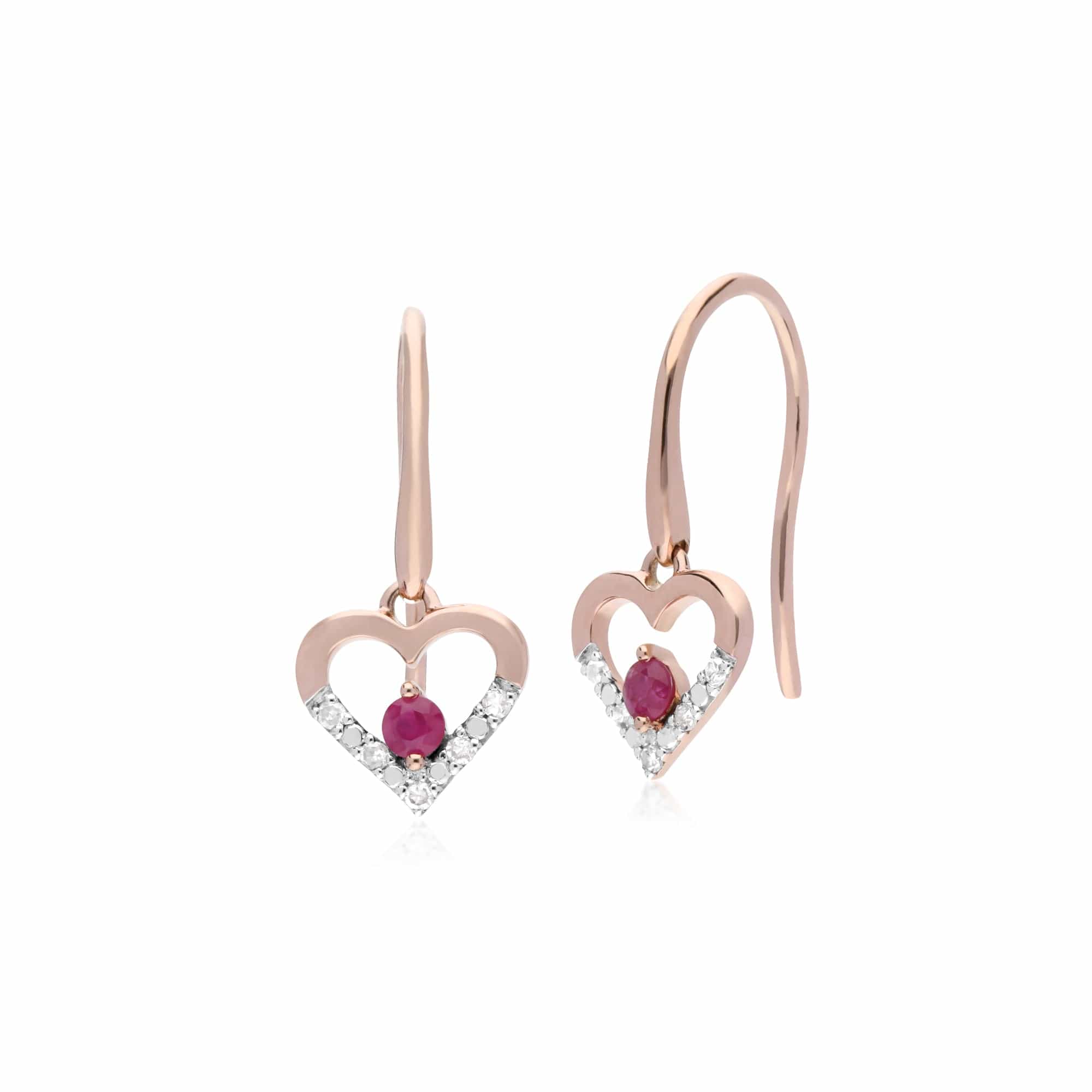 Classic Ruby & Diamond Heart Drop Earrings & Pendant Set Image 2