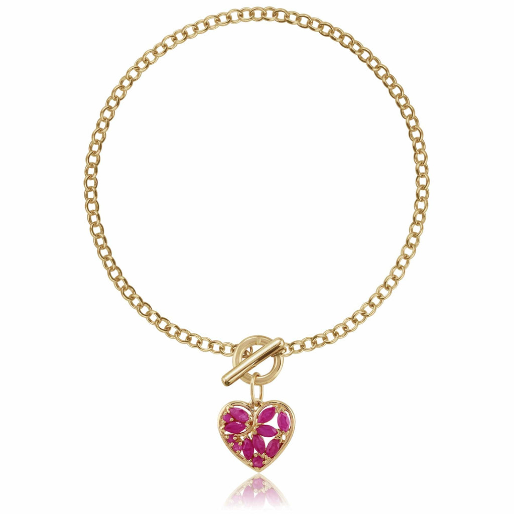Classic Marquise Ruby Heart Charm T Bar Bracelet 9ct