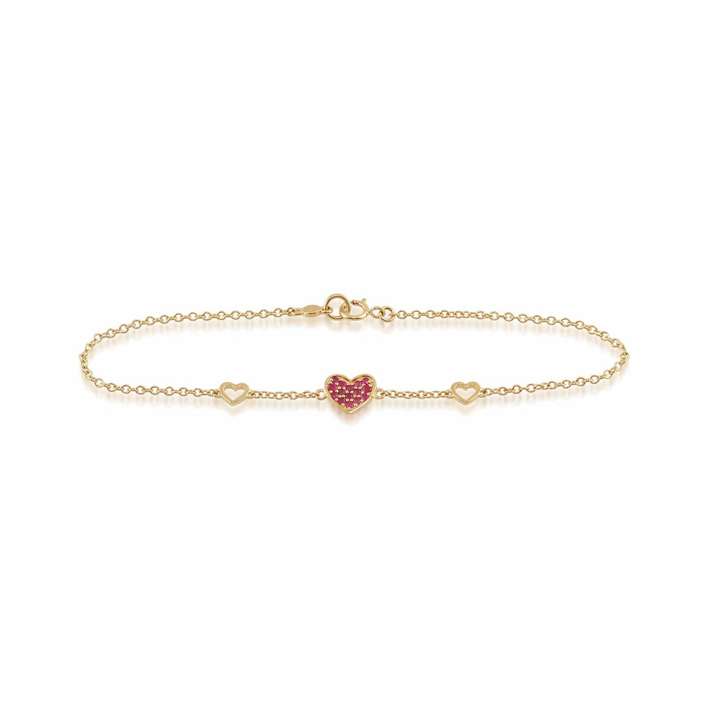 Love You More Ruby Heart Bracelet 9ct Yellow Gold