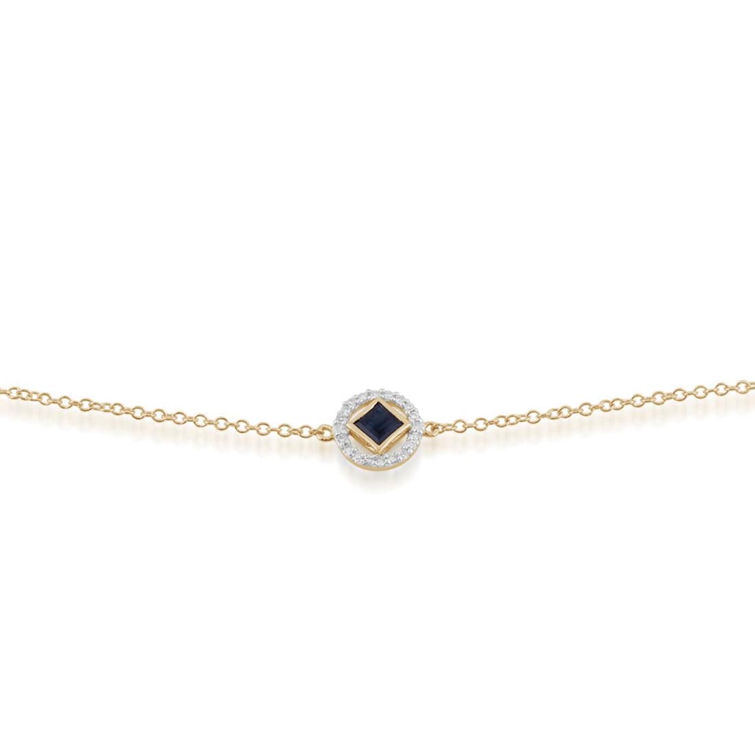 Classic Square Sapphire & Diamond Halo Bracelet in 9ct Yellow Gold - Gemondo
