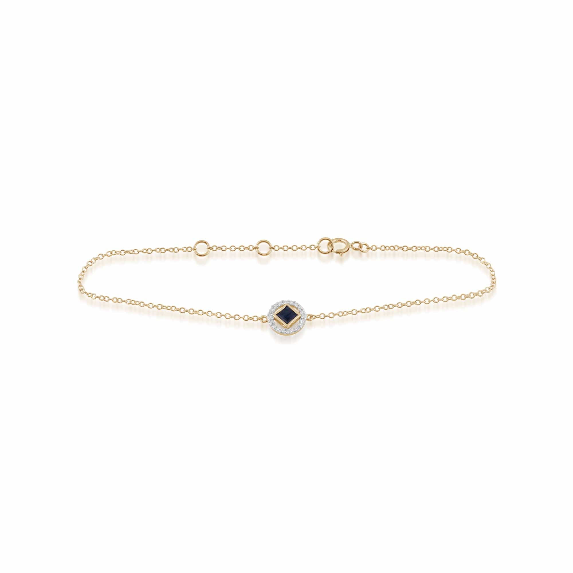 Classic Square Sapphire & Diamond Halo Bracelet in 9ct Yellow Gold - Gemondo