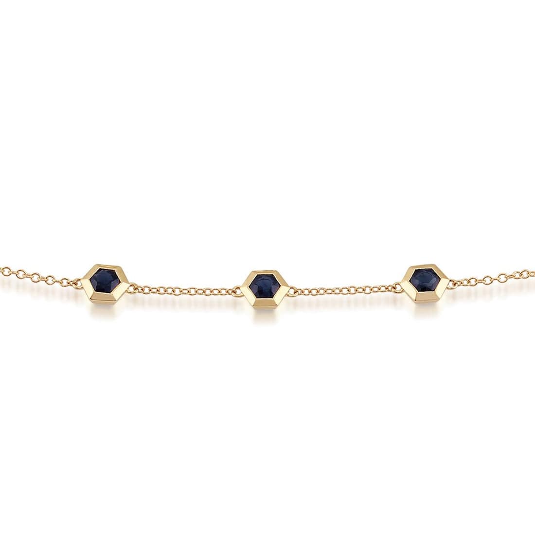 Geometric Hexagon Sapphire Three Stone 9ct Yellow Gold  Bracelet - Gemondo