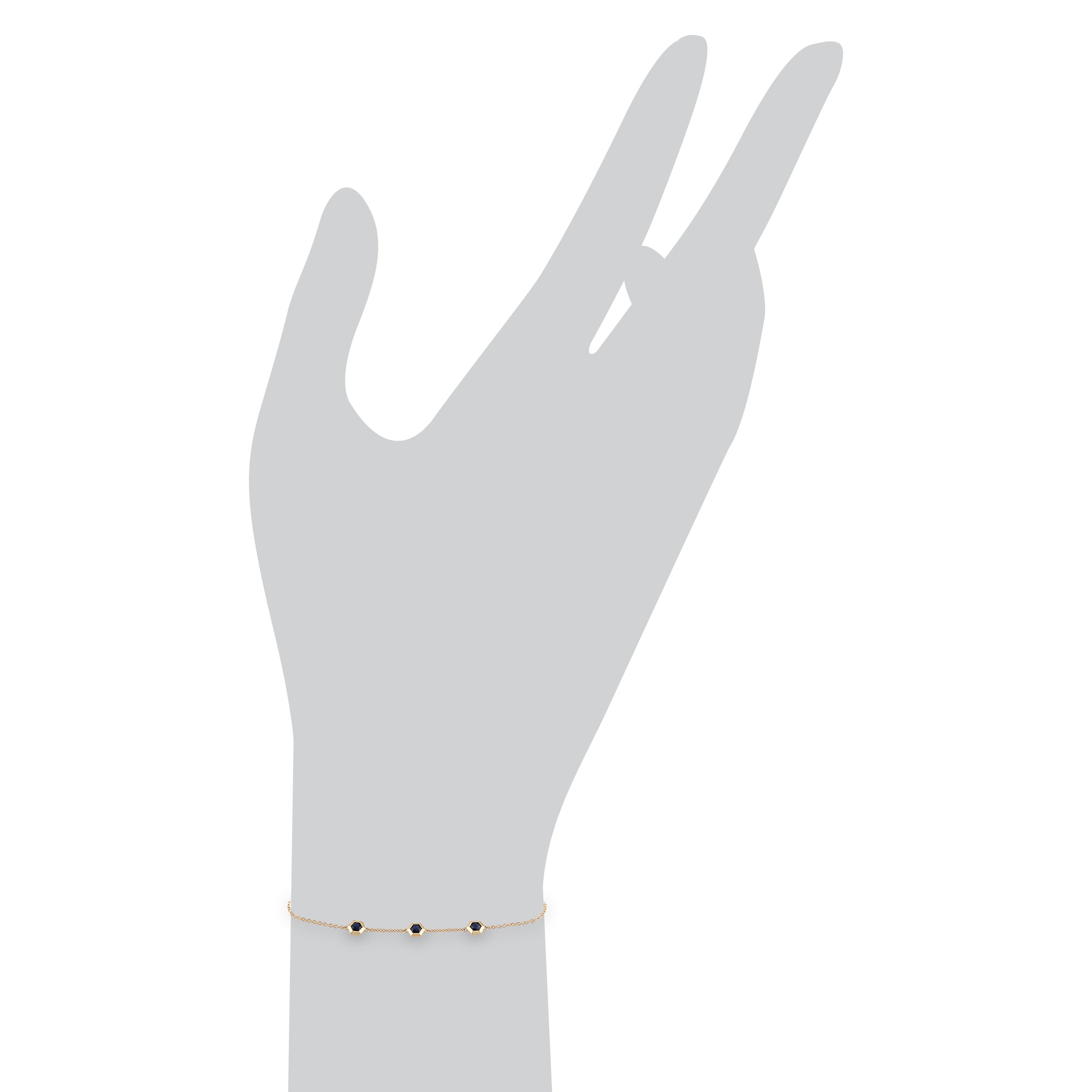 Geometric Hexagon Sapphire Three Stone 9ct Yellow Gold  Bracelet - Gemondo
