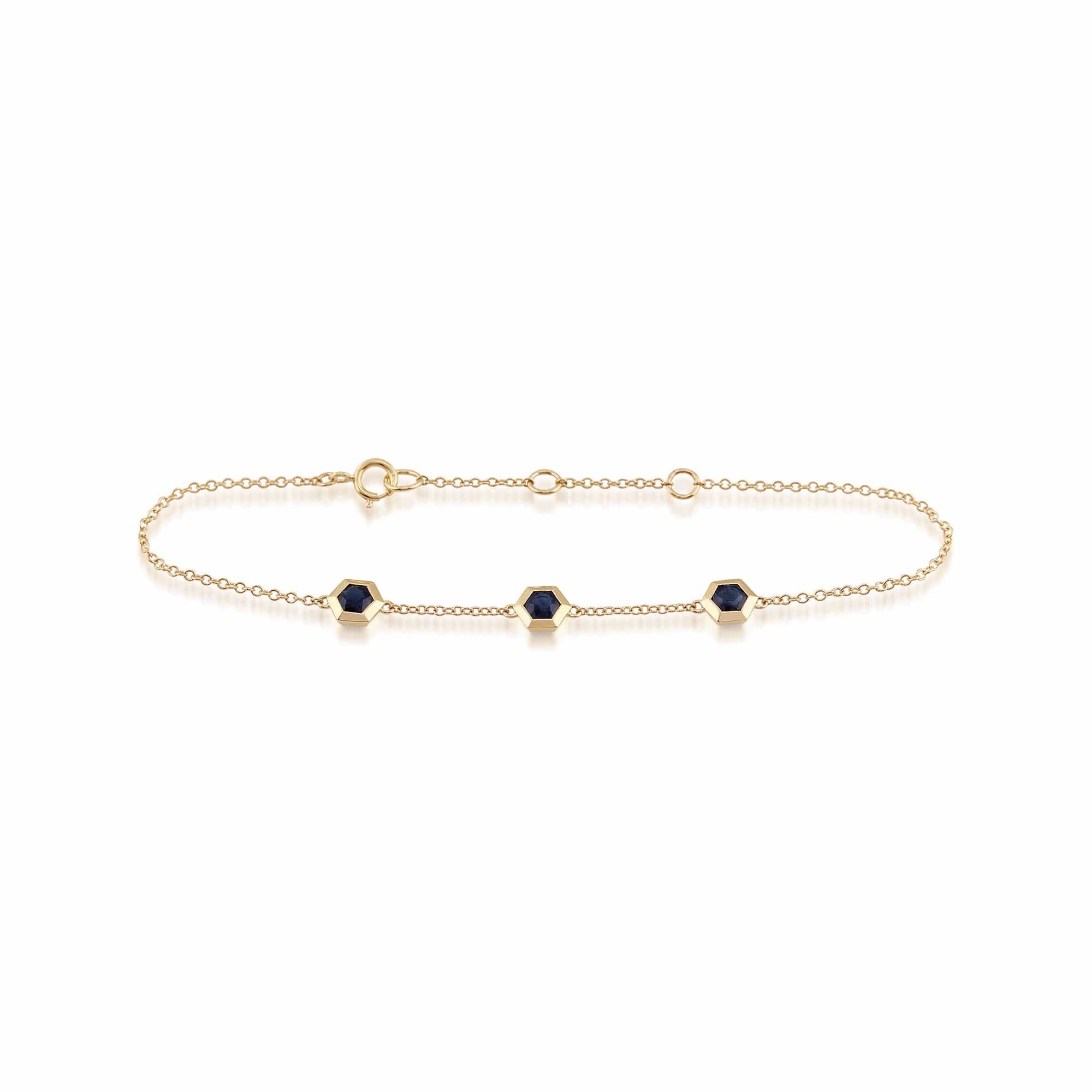 Geometric Hexagon Sapphire Three Stone 9ct Yellow Gold  Bracelet - Gemondo