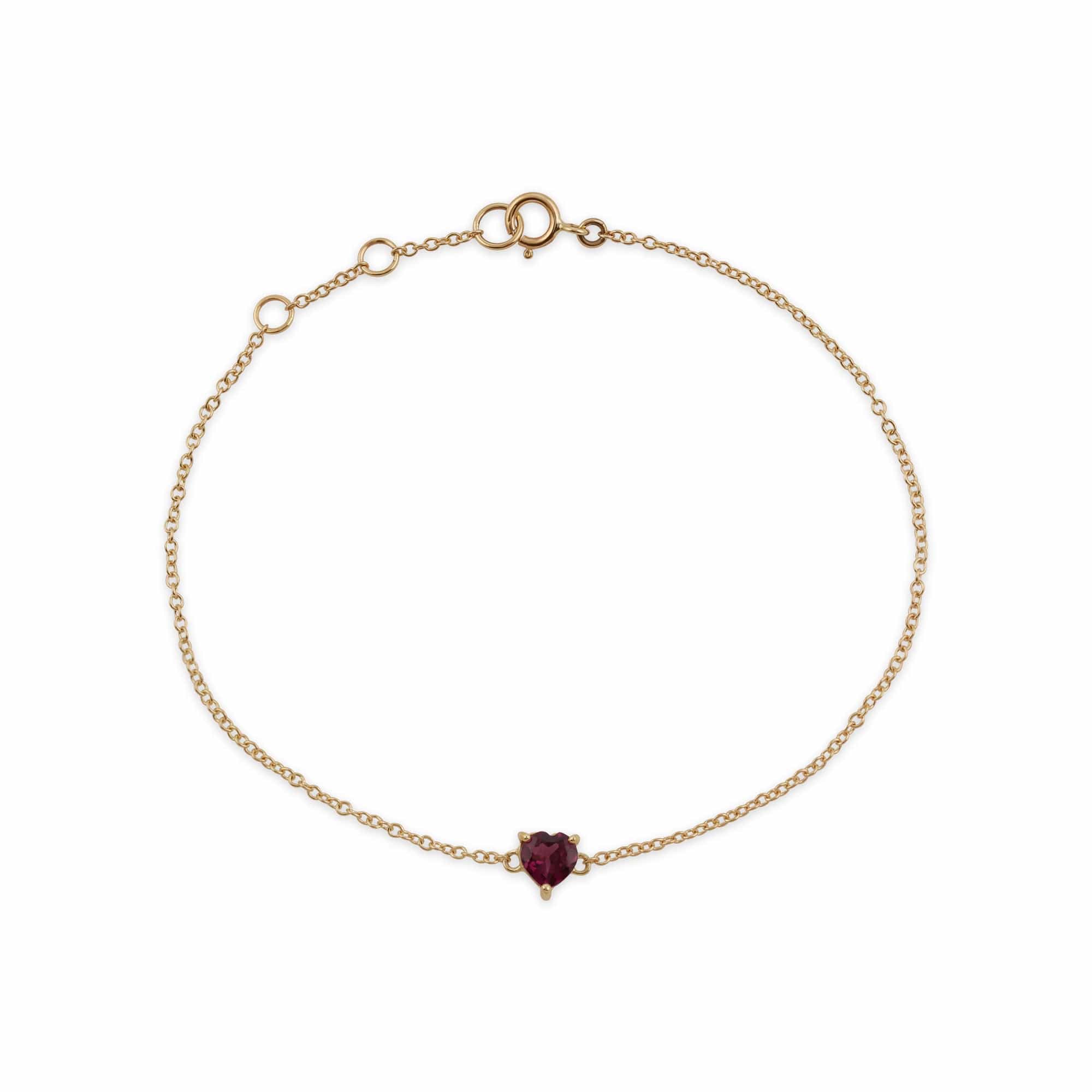 135L0216049 Classic Heart Rhodolite Garnet Single Stone Heart Bracelet in 9ct Yellow Gold 1