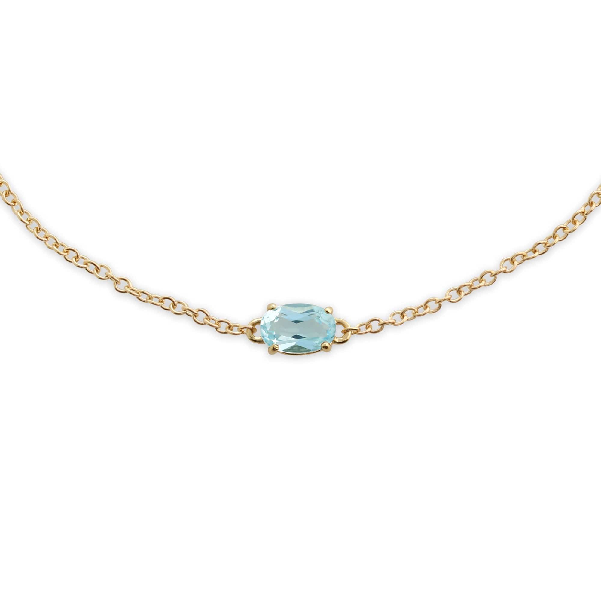 Classic Oval Blue Topaz Single Stone Bracelet in 9ct Yellow Gold - Gemondo