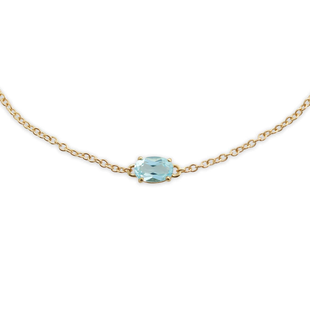Classic Oval Blue Topaz Single Stone Bracelet in 9ct Yellow Gold - Gemondo
