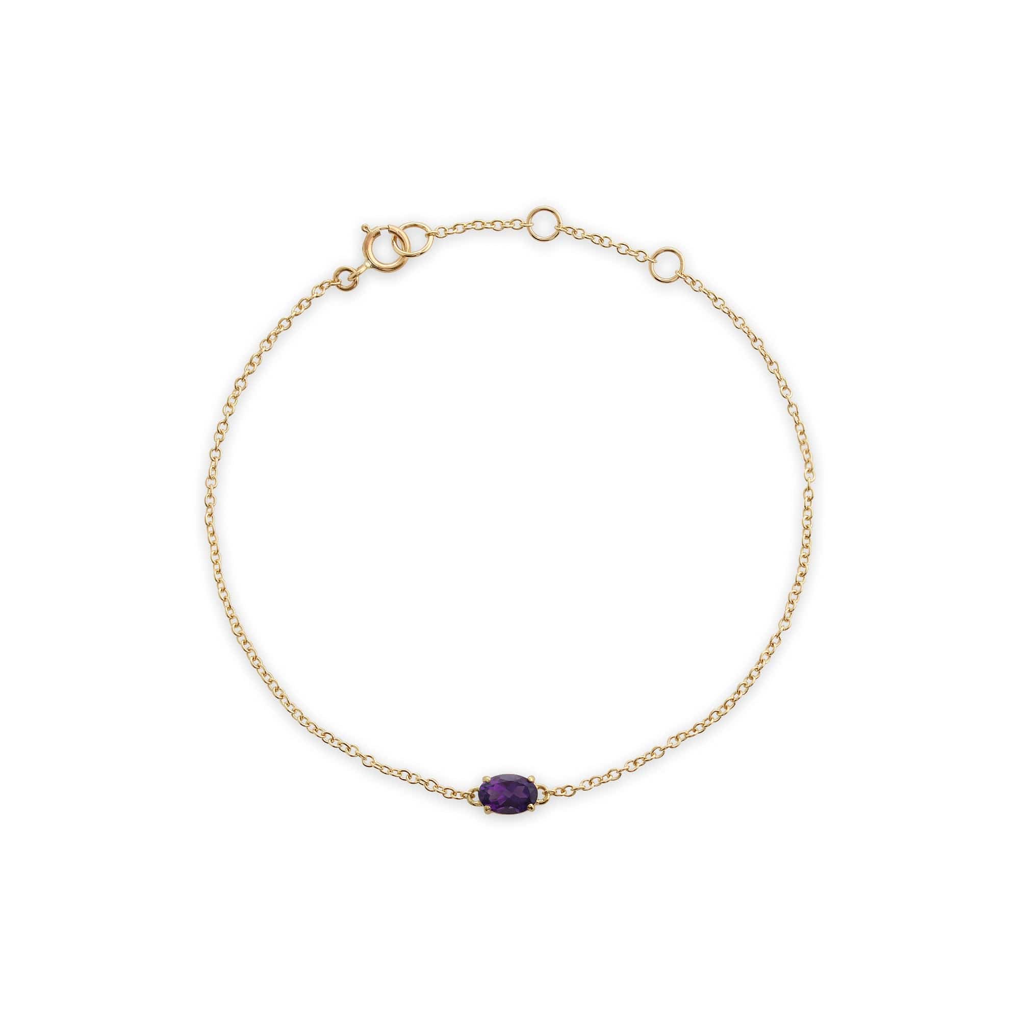 Classic Oval Amethyst Single Stone Bracelet in 9ct Yellow Gold - Gemondo