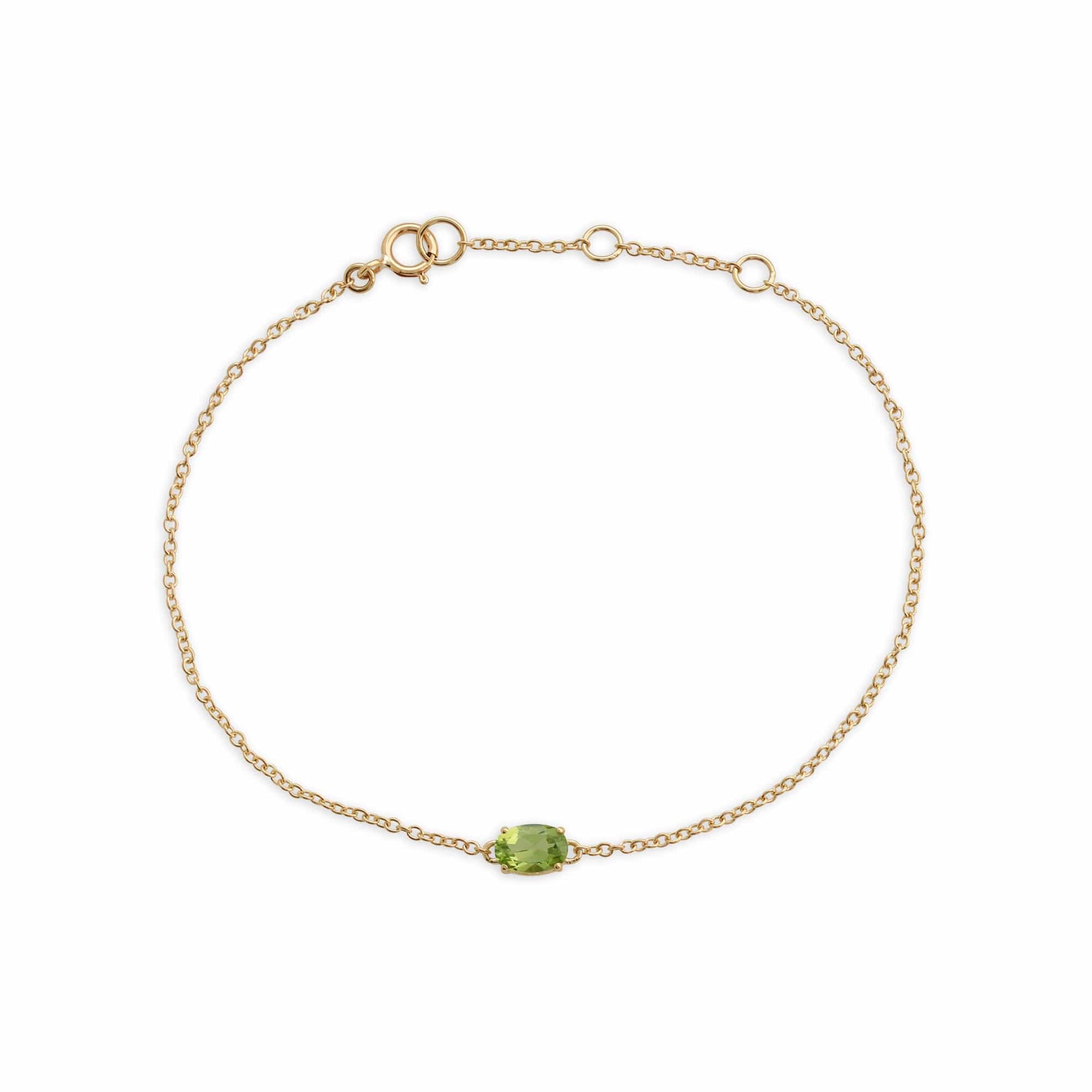 Classic Oval Peridot Single Stone Bracelet in 9ct Yellow Gold - Gemondo