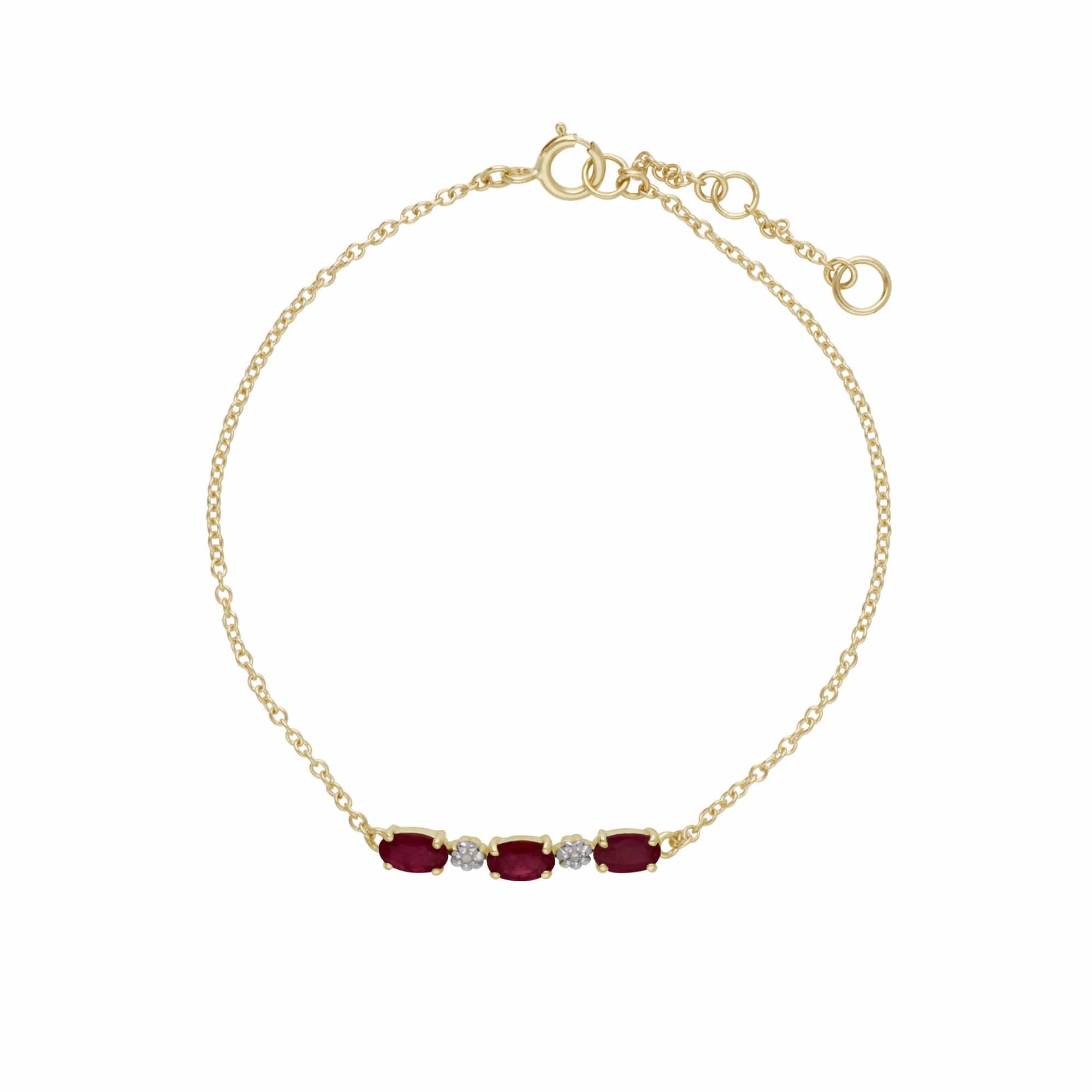 Classic Style Oval Ruby & Diamond Bracelet in 9ct Yellow Gold - Gemondo