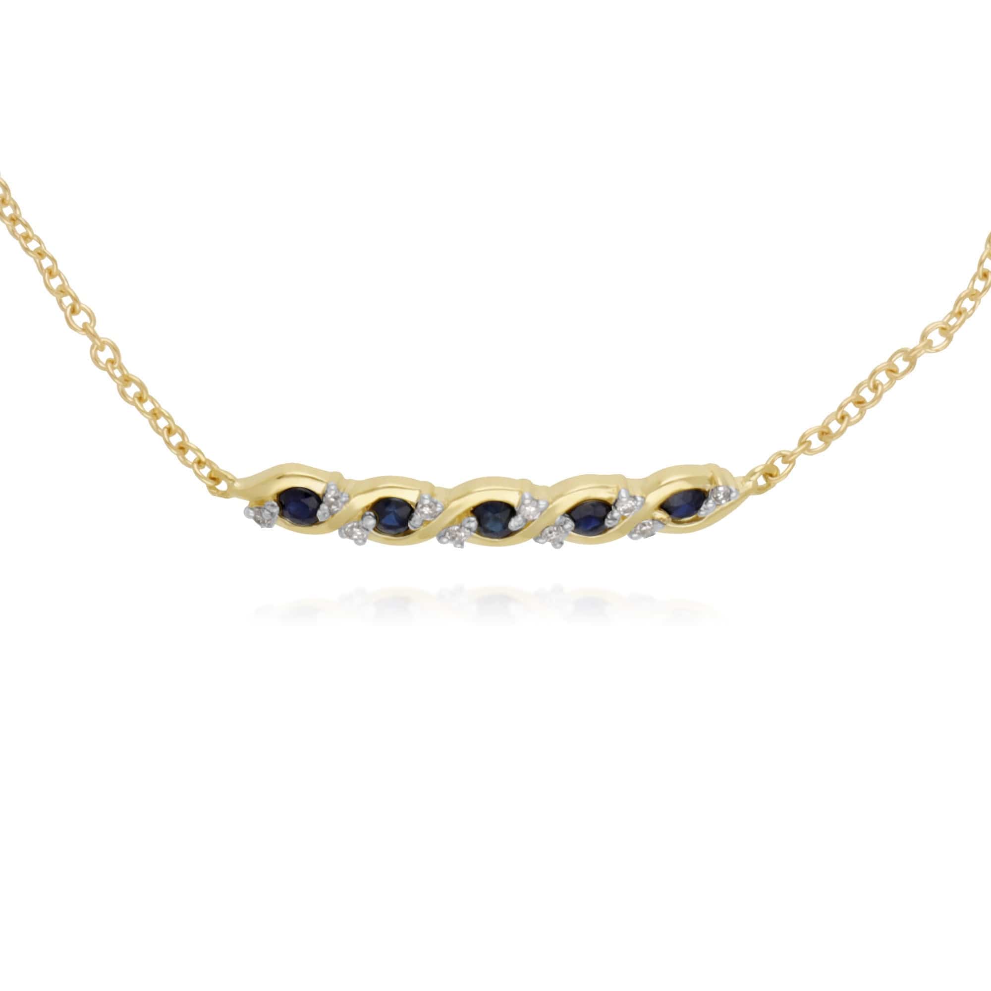 Classic Style Five Sapphire & Diamond Twisted Bracelet in 9ct Yellow Gold - Gemondo