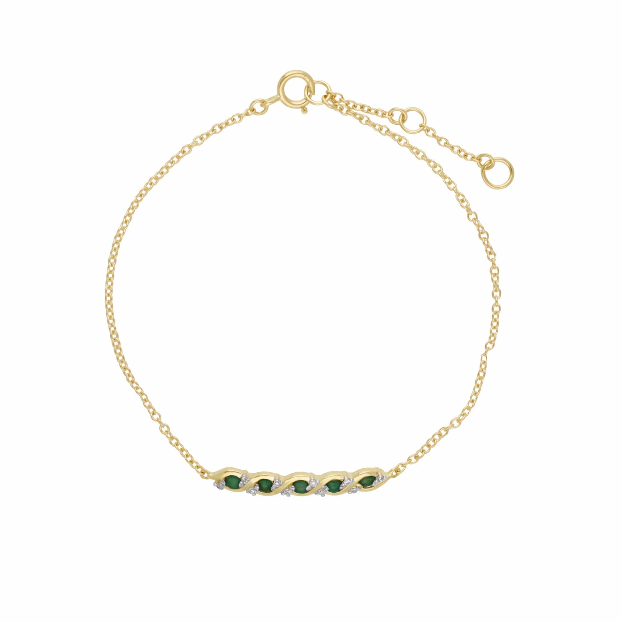 Classic Emerald & Diamond Twisted Bracelet in 9ct Gold - Gemondo
