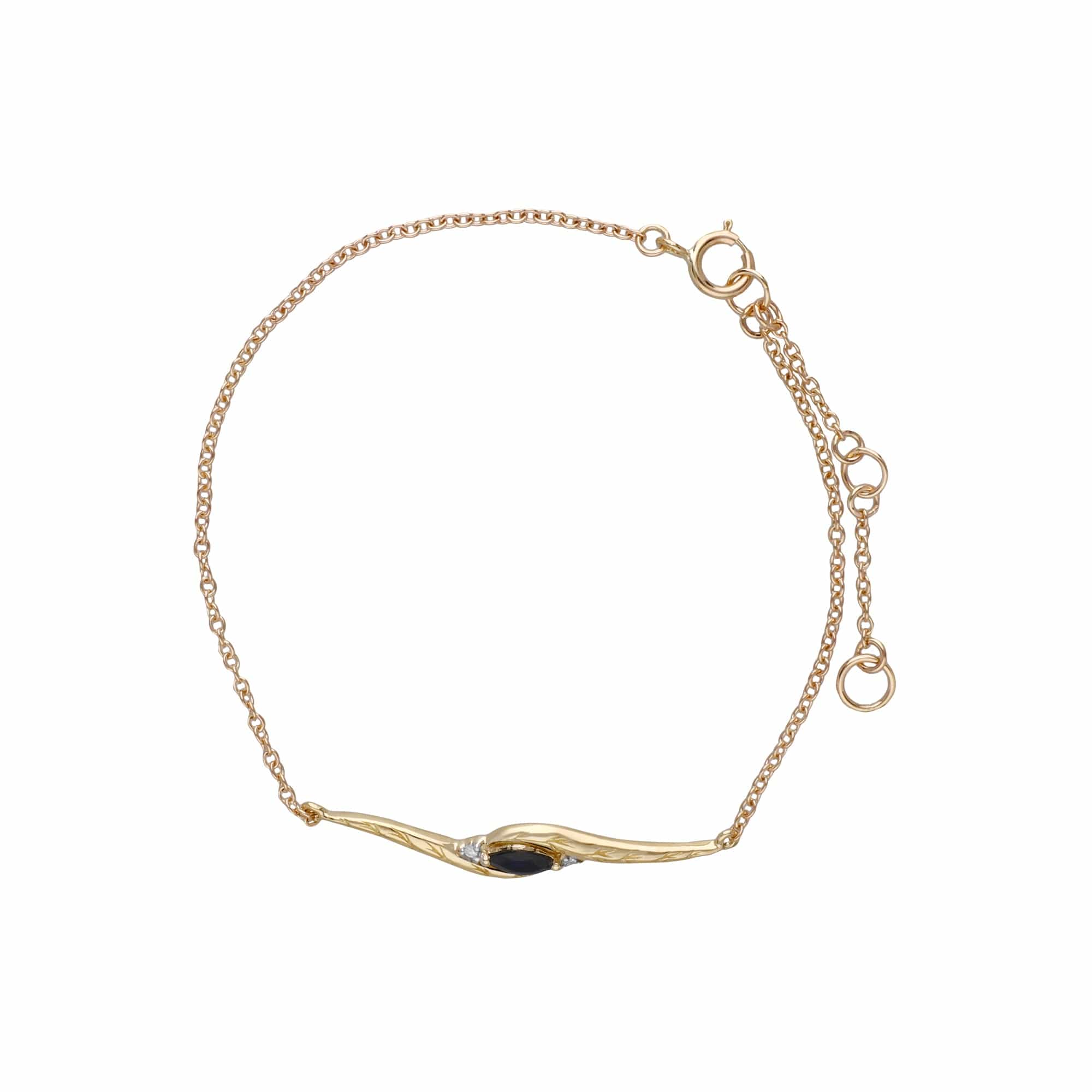 Classic Style Marquise Sapphire & Diamond Bracelet in 9ct Yellow Gold - Gemondo