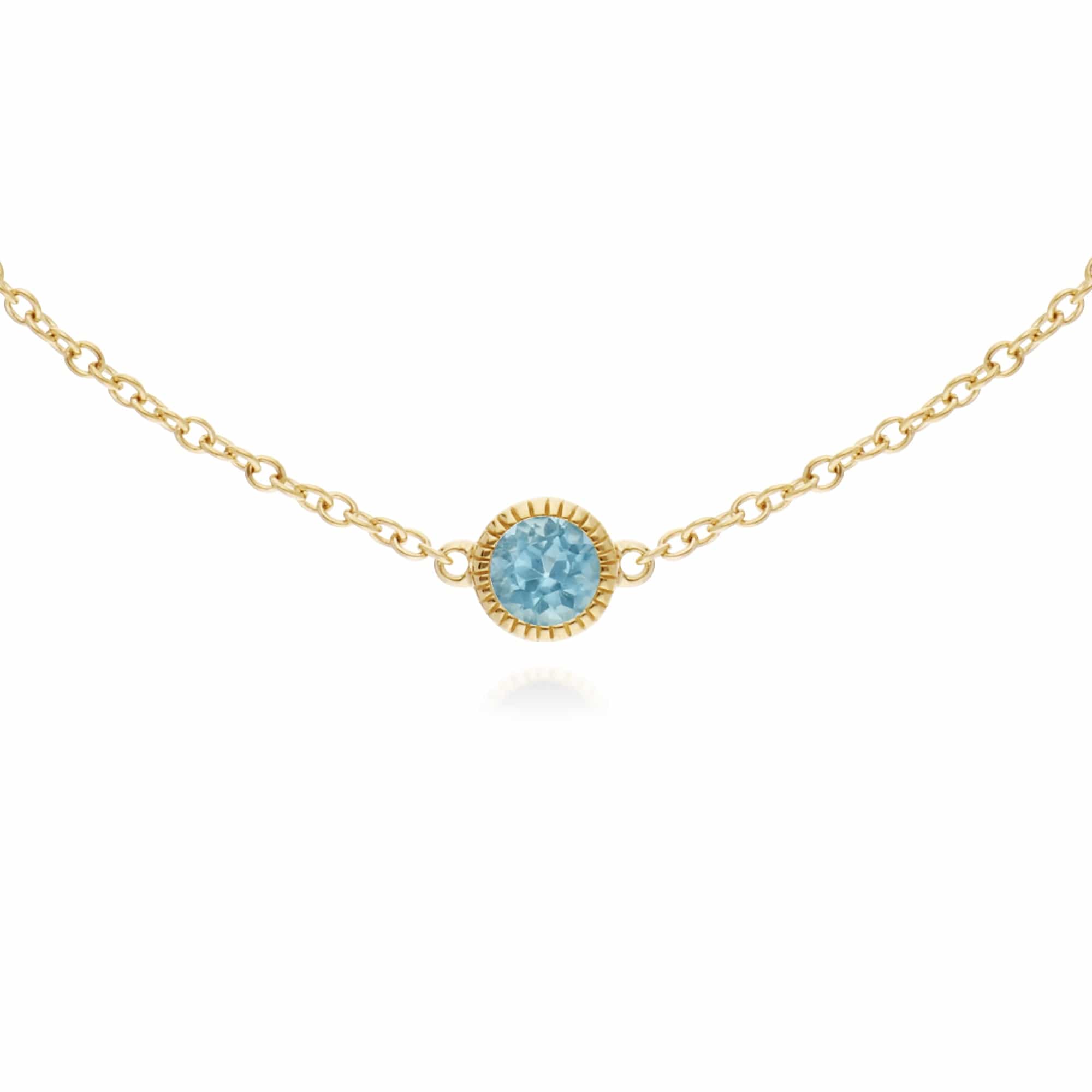 135L0288059 Classic Single Stone Round Blue Topaz Milgrain Bracelet in 9ct Yellow Gold 1