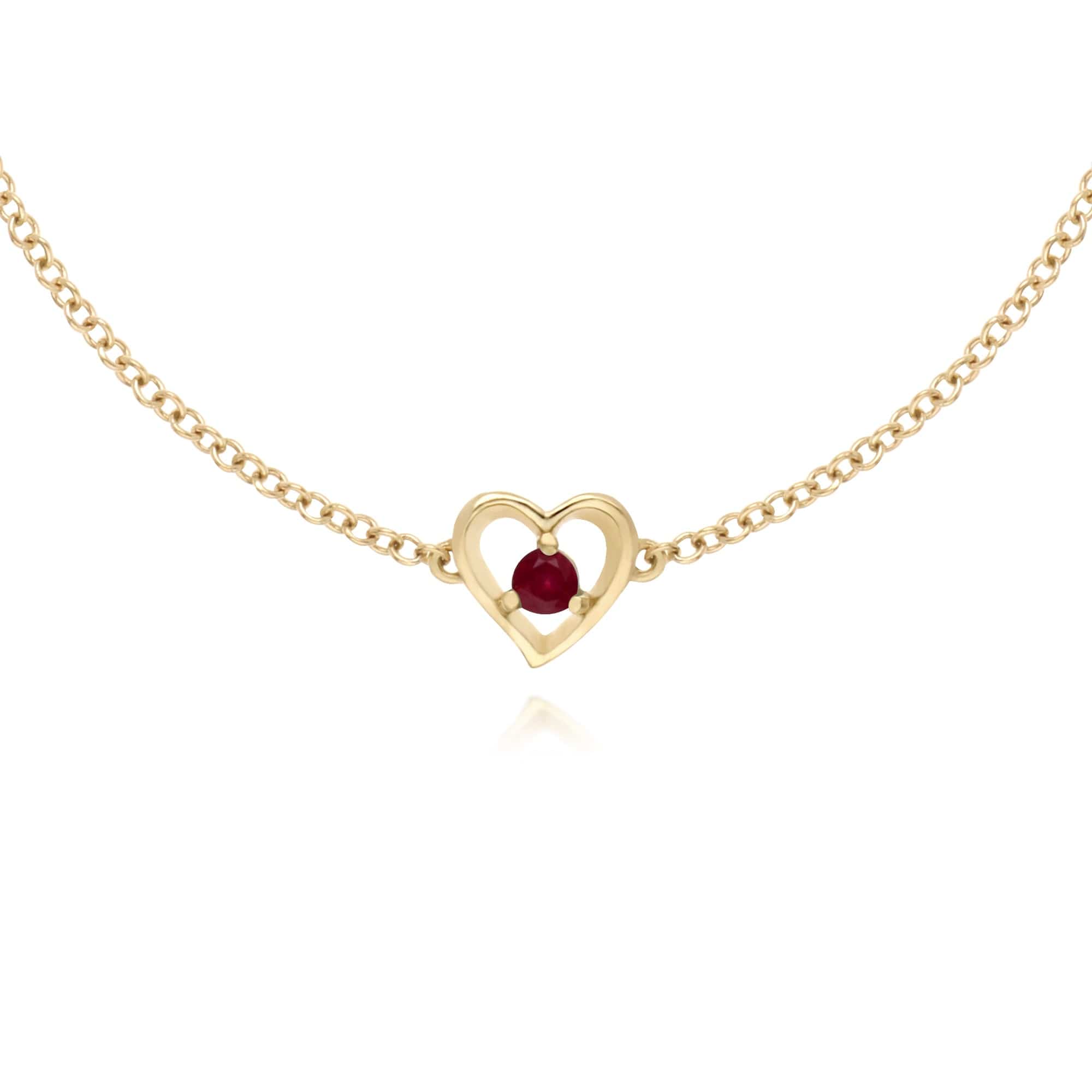 135L0290019 Classic Single Stone Round Ruby Love Heart Bracelet in 9ct Yellow Gold 2