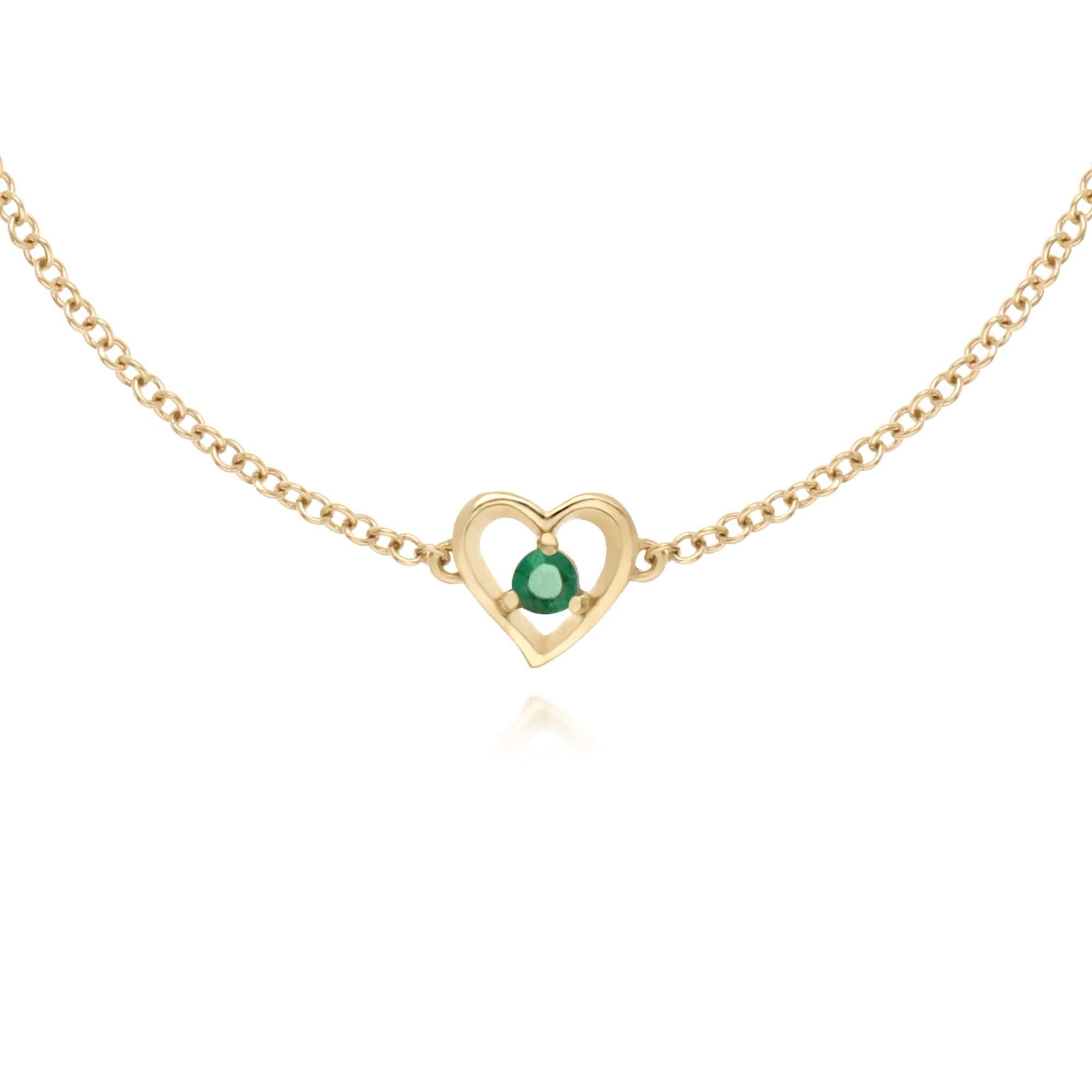 Classic Round Emerald Love Heart Bracelet in 9ct Yellow Gold - Gemondo