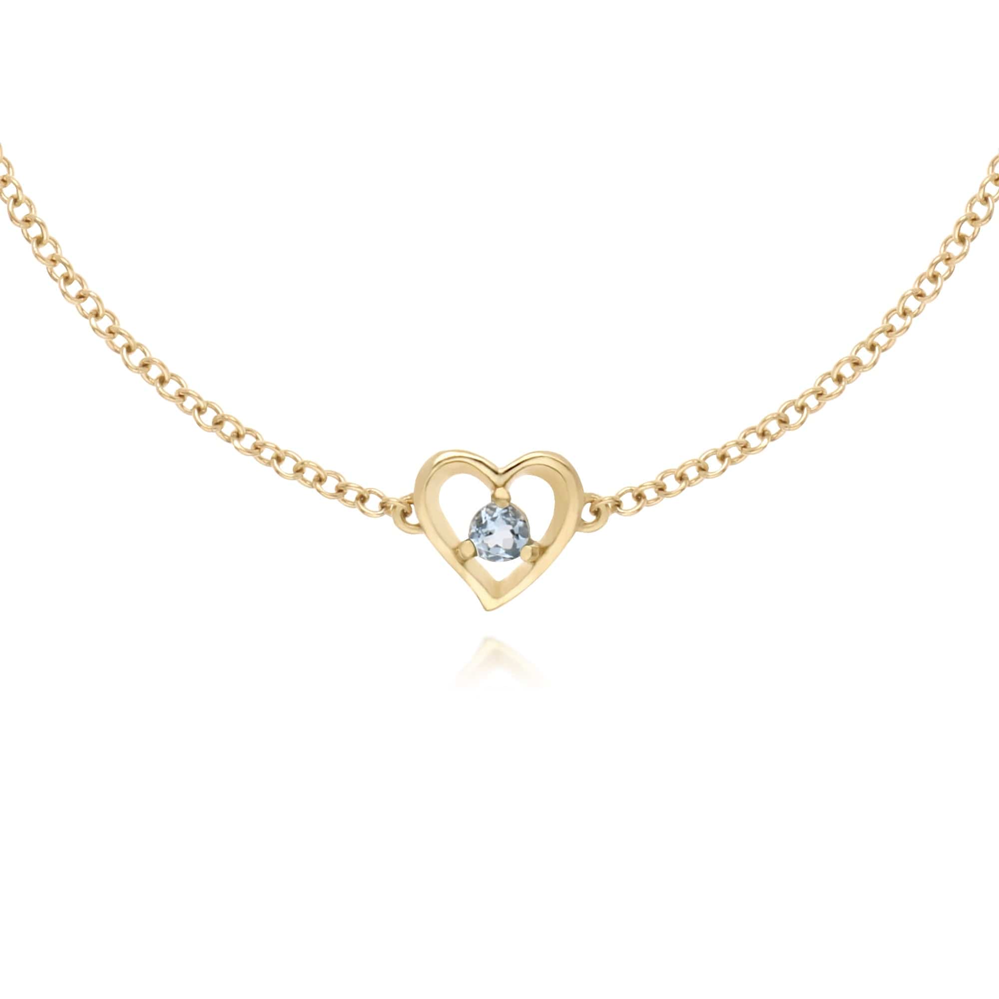 Classic Aquamarine Love Heart Bracelet in 9ct Yellow Gold - Gemondo