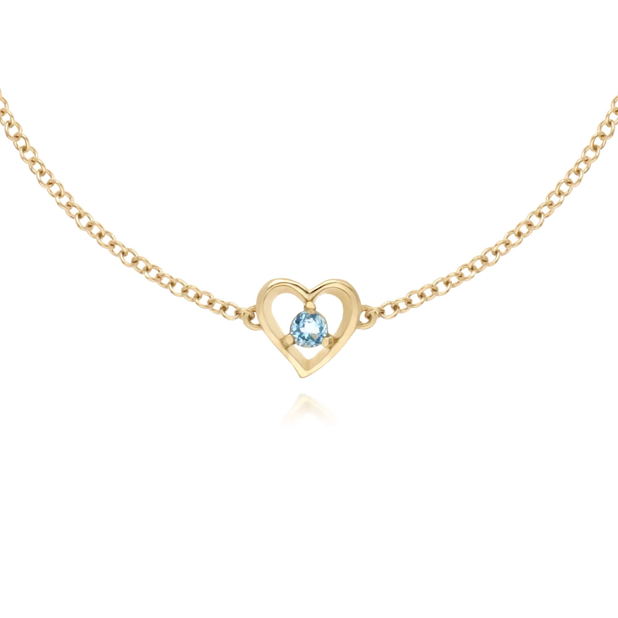 Gemondo 9ct Yellow Gold Blue Topaz Round Single Stone Heart 19cm Bracelet - Gemondo