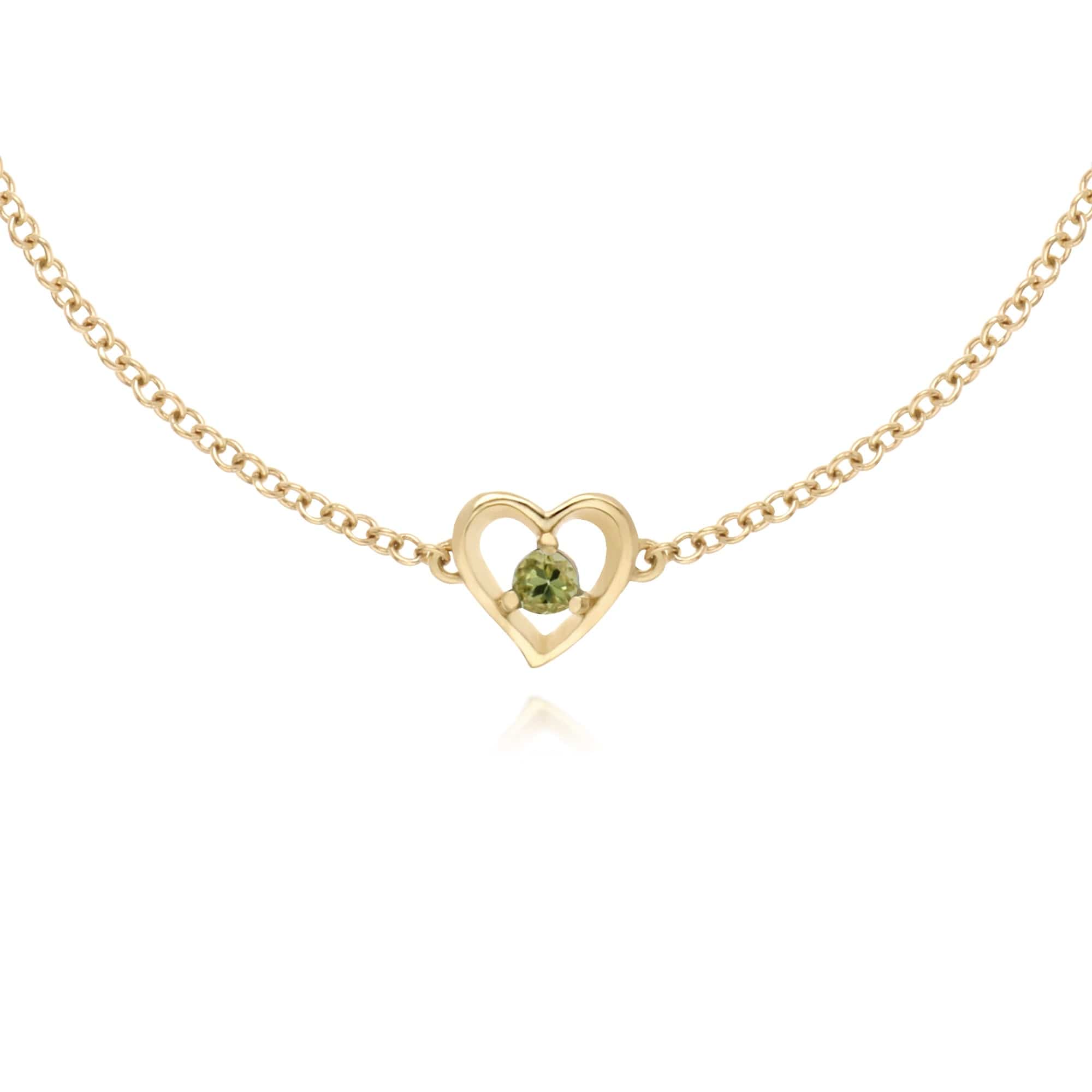 Gemondo 9ct Yellow Gold Peridot Round Single Stone Heart 19cm Bracelet - Gemondo