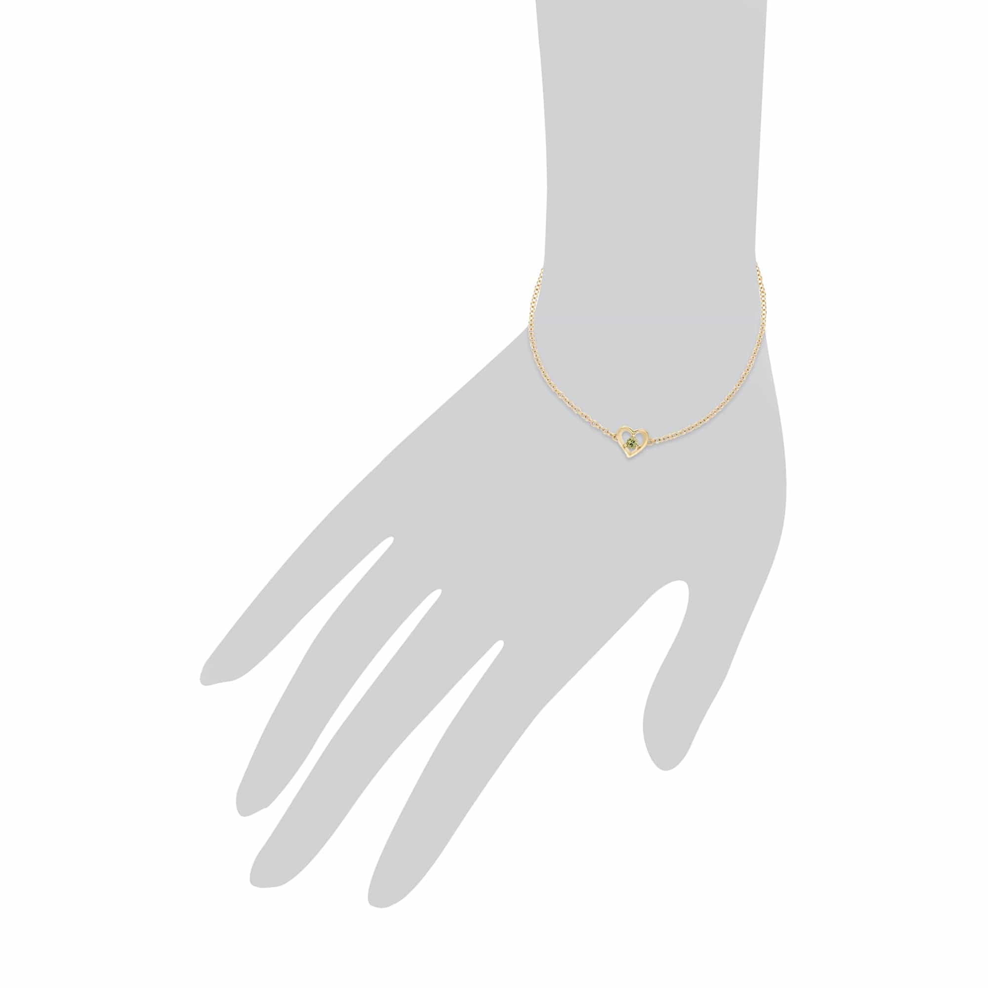 Gemondo 9ct Yellow Gold Peridot Round Single Stone Heart 19cm Bracelet - Gemondo