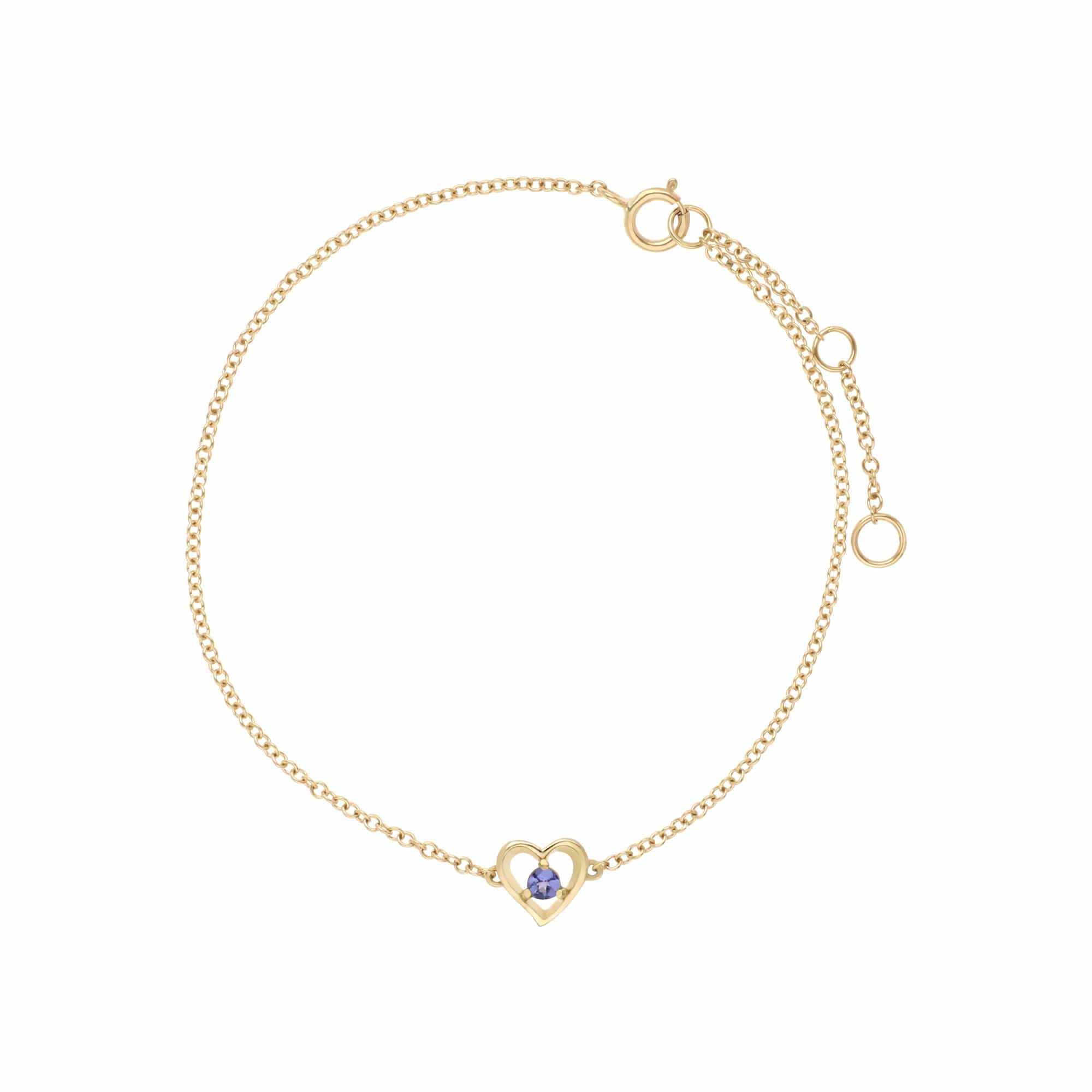 Gemondo 9ct Yellow Gold Tanzanite Round Single Stone Heart 19cm Bracelet - Gemondo