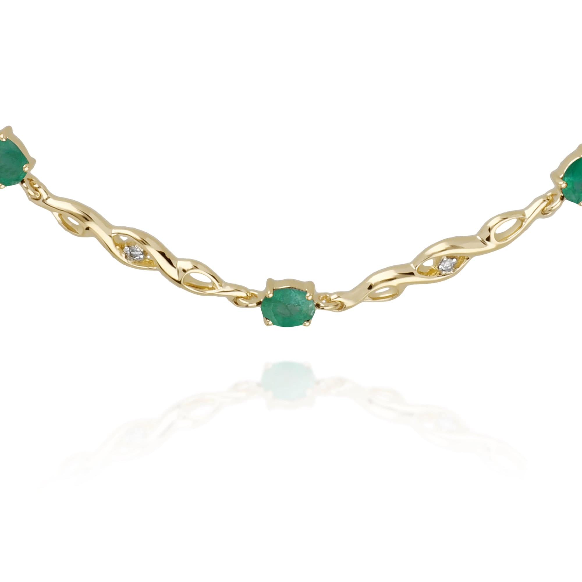 Classic Style Oval Emerald & Diamond Tennis Bracelet in 9ct Yellow Gold - Gemondo