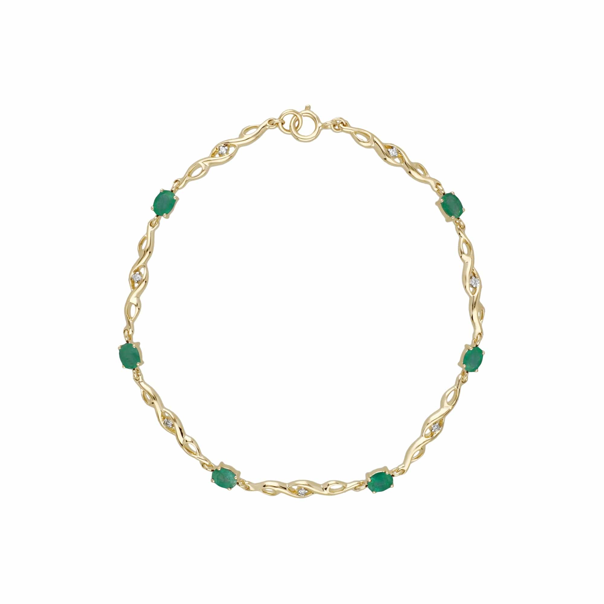 Classic Style Oval Emerald & Diamond Tennis Bracelet in 9ct Yellow Gold - Gemondo