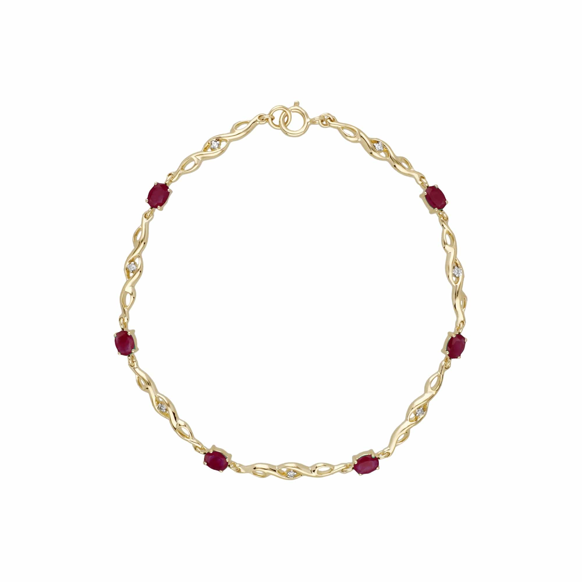 135L0299039 Classic Style Oval Ruby & Diamond Tennis Bracelet in 9ct Yellow Gold 2