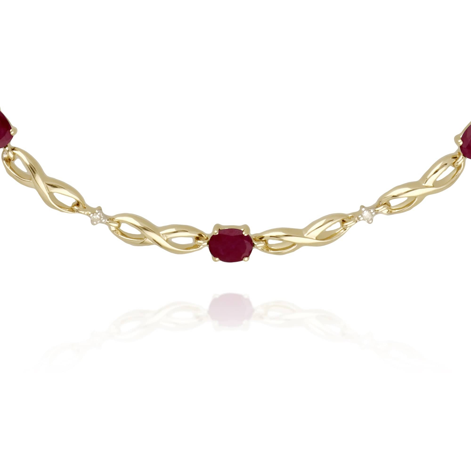 135L0300019 Classic Style Oval Ruby & Diamond Infinity Bracelet in 9ct Yellow Gold 1