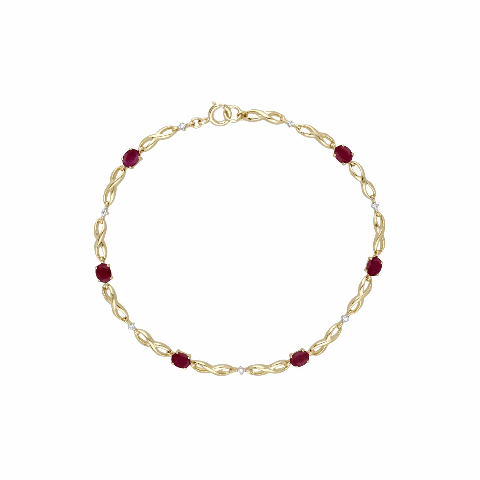 135L0300019 Classic Style Oval Ruby & Diamond Infinity Bracelet in 9ct Yellow Gold 2