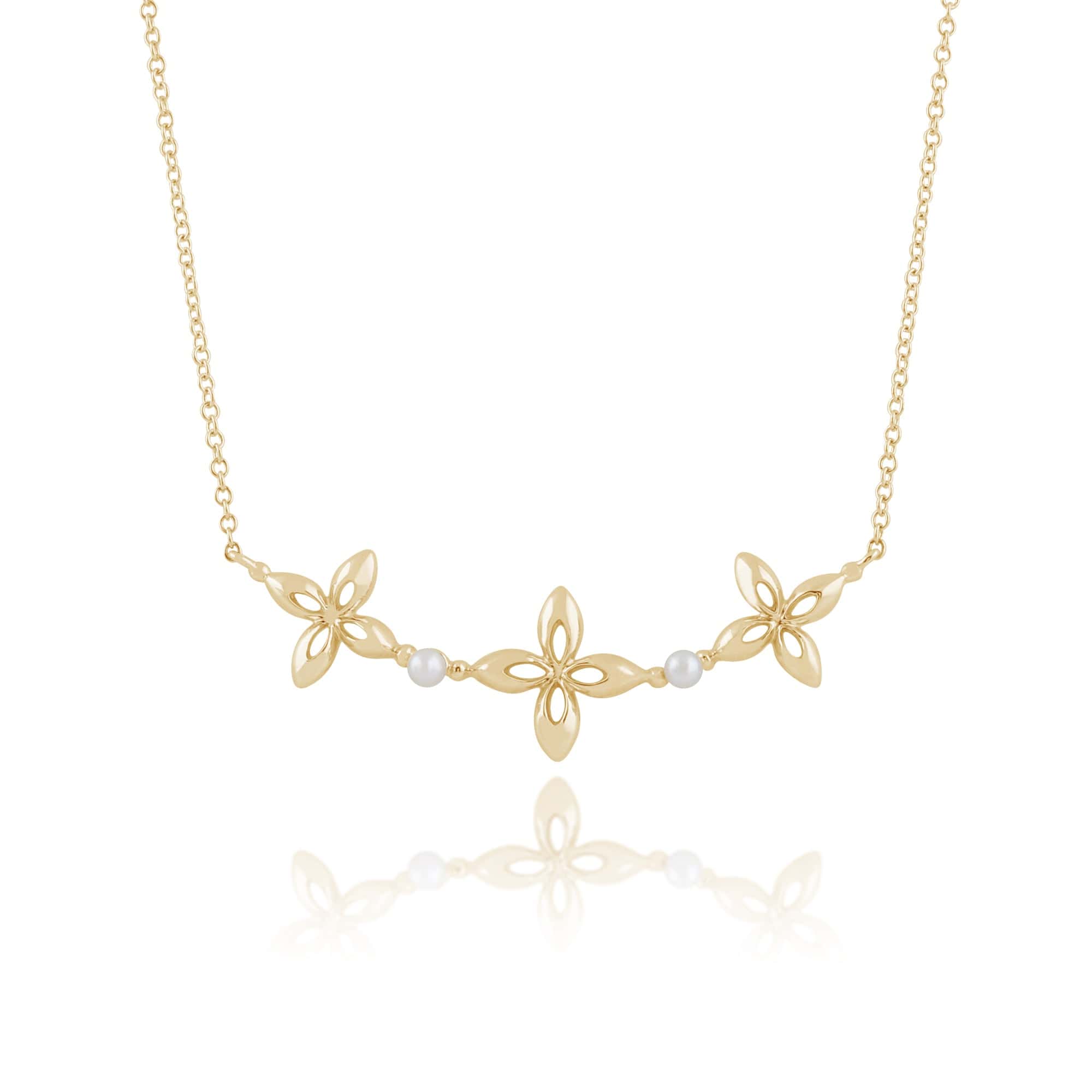 Pearl Ixora Flower Necklace In 9ct Yellow Gold Image 1