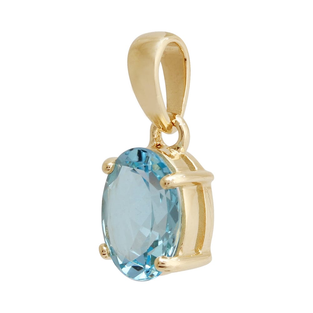 Classic Oval Blue Topaz Pendant in 9ct Yellow Gold - Gemondo