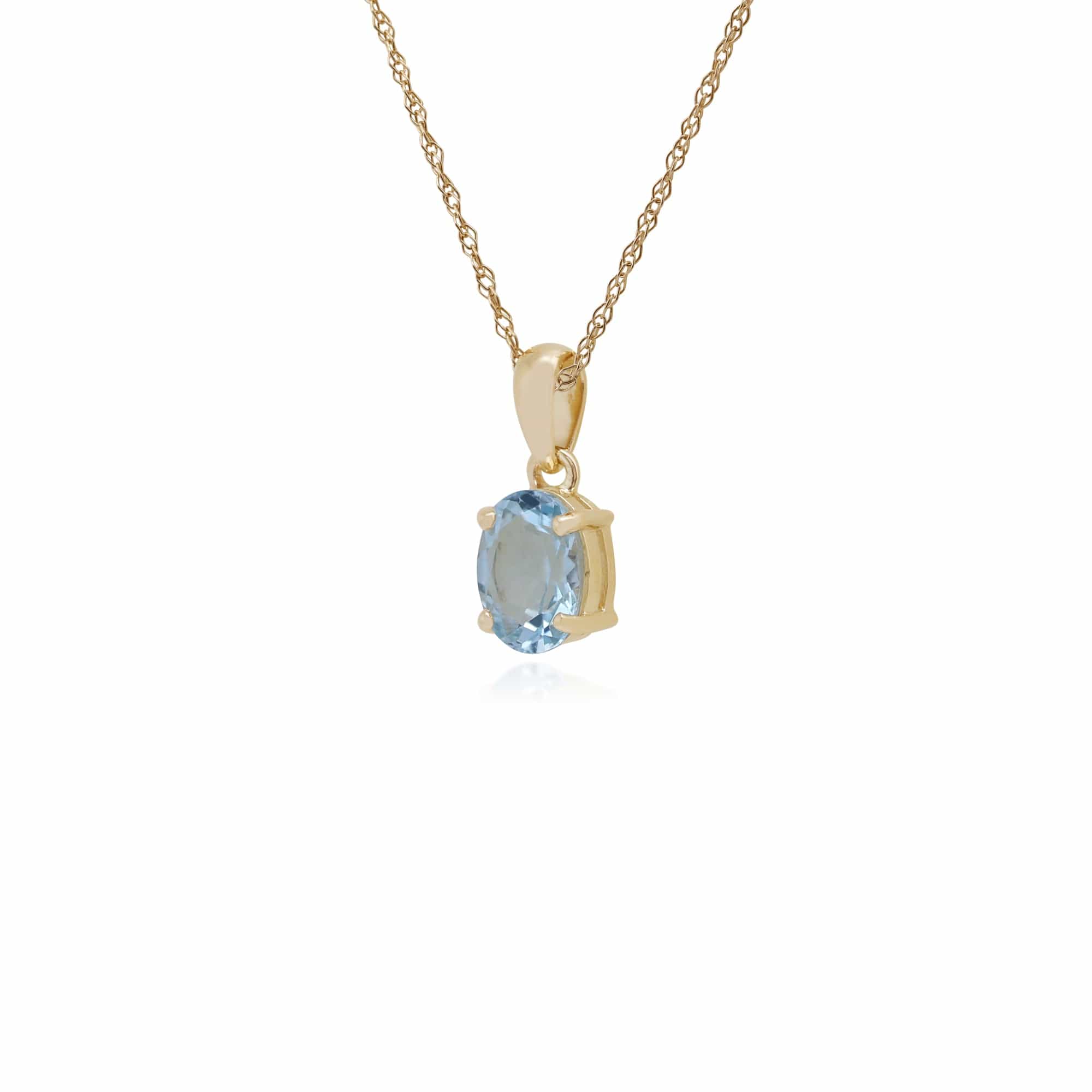 135P0025119 Classic Oval Aquamarine Single Stone Pendant in 9ct Yellow Gold 2