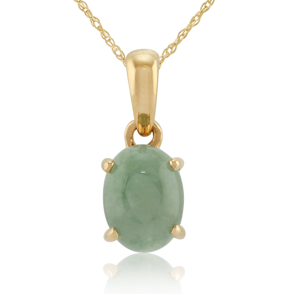 Classic Oval Jade Cabochon Pendant 9ct Yellow Gold