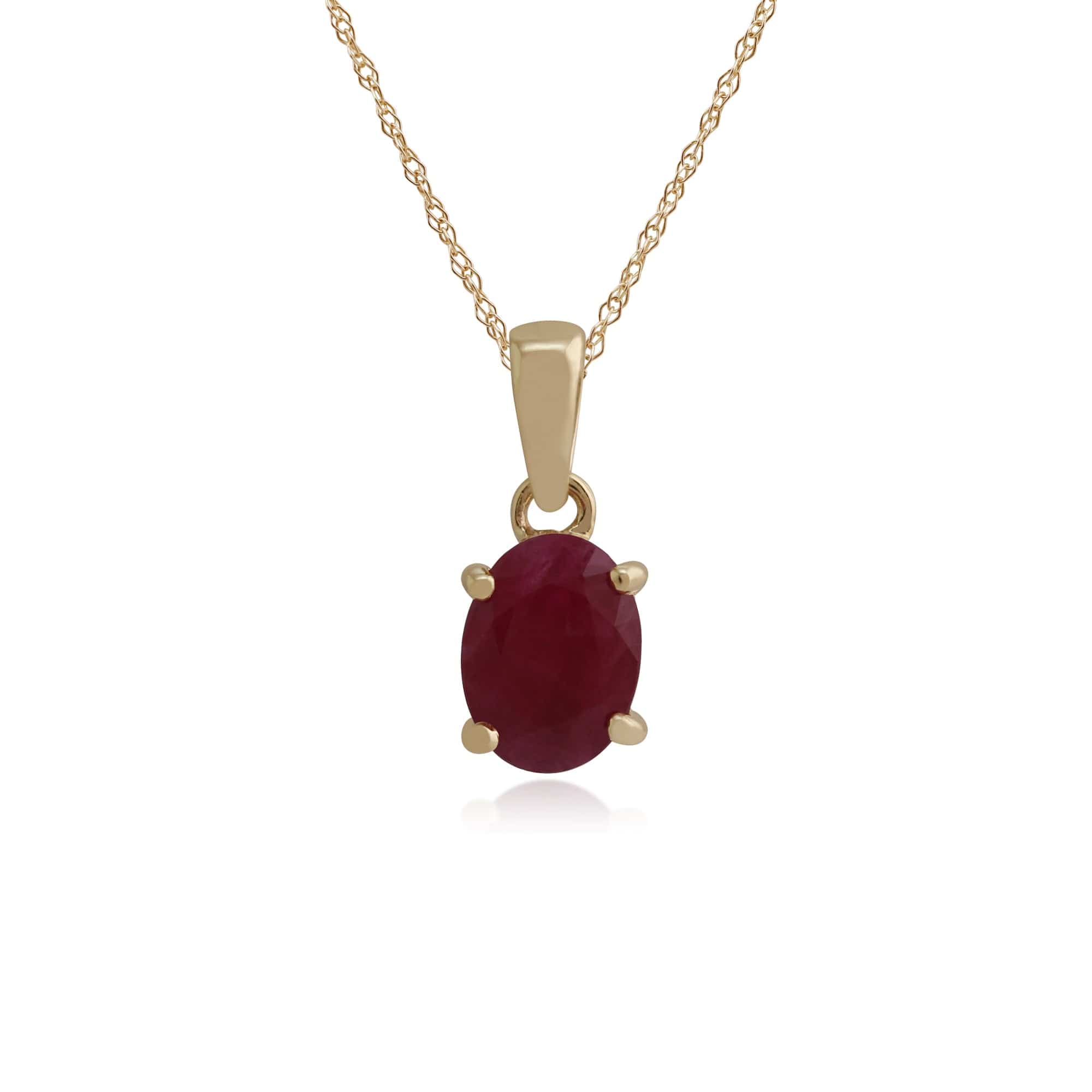 Classic Oval Ruby Claw Set Single Stone Pendant in 9ct Yellow Gold - Gemondo