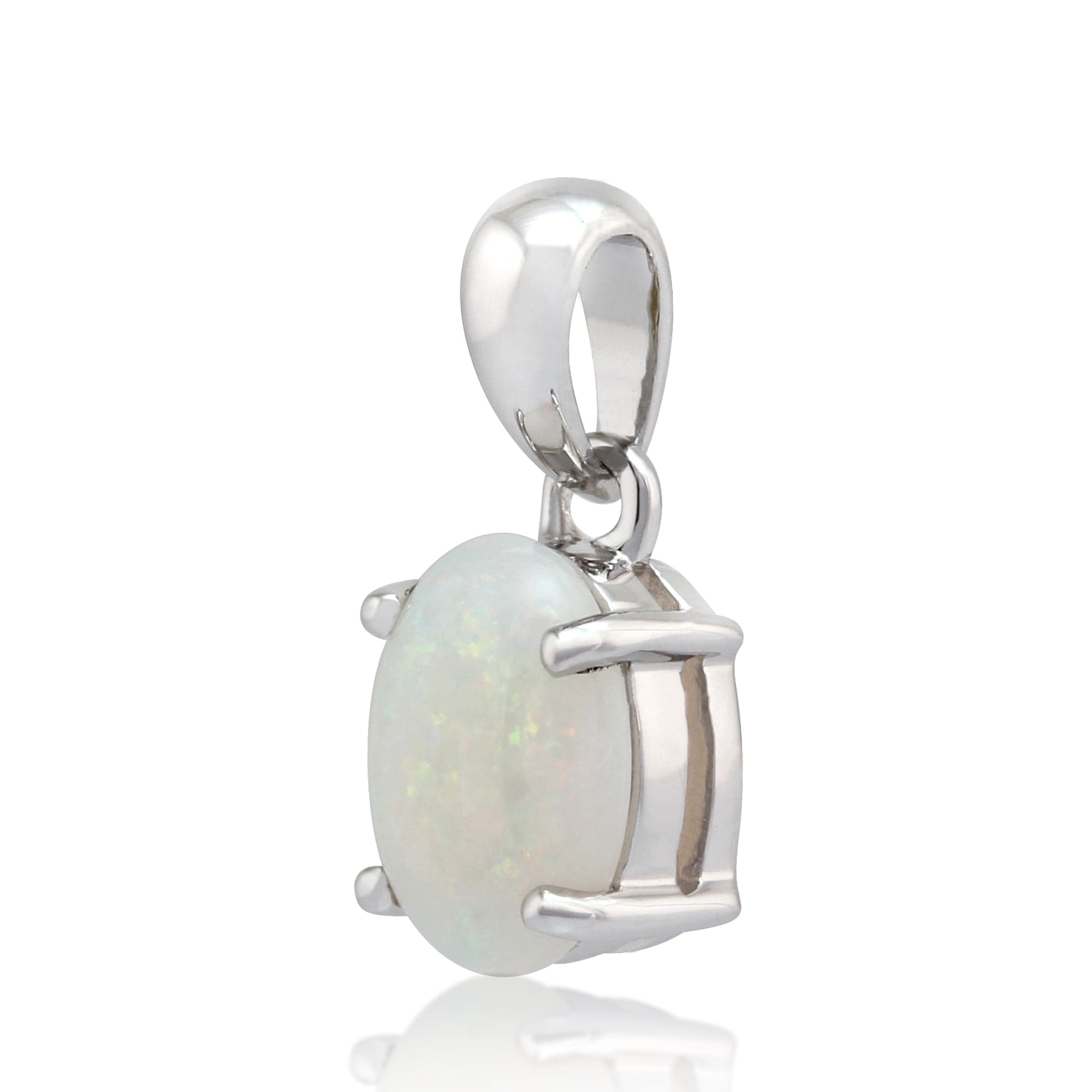 Classic Oval Opal Cabochon Pendant in 9ct White Gold - Gemondo